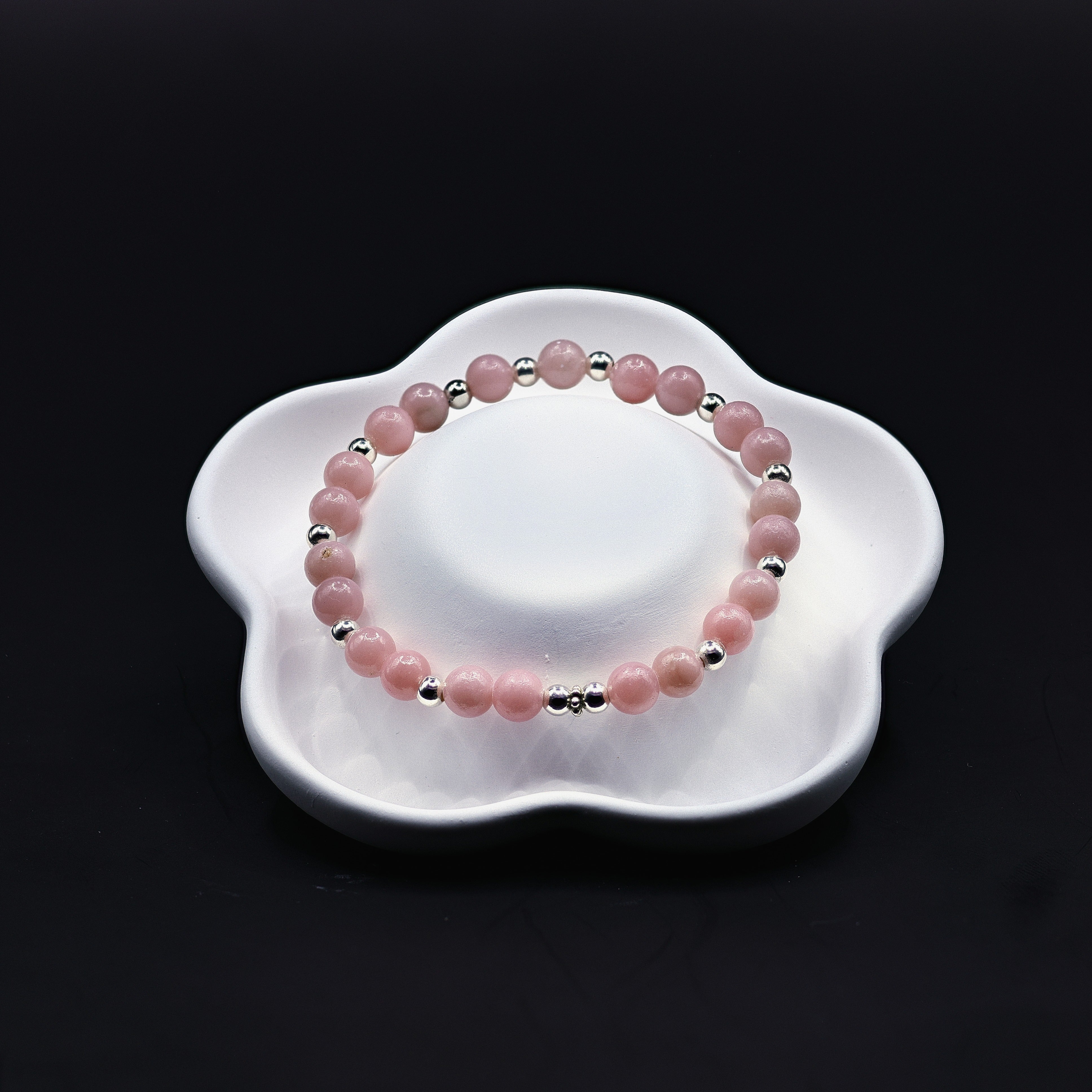 Opalkugel-Armband mit 925 Sterling Silber-Kügelchen, Pfirsich-Rosé-Töne