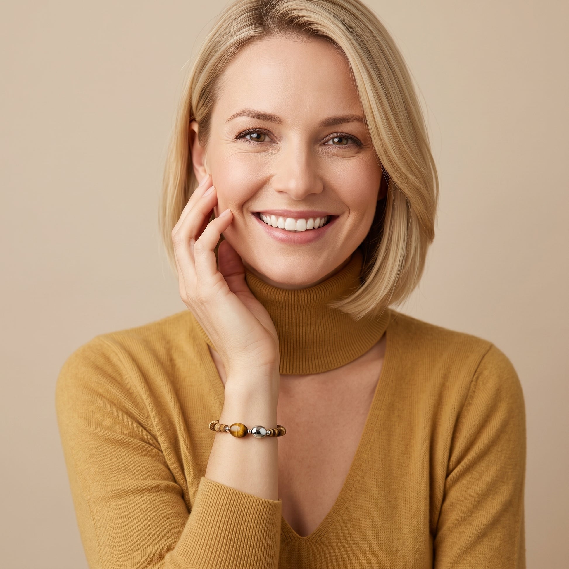 Tigerauge & Jaspis Heishi-Armband mit Silber-Nugget | 925 Sterling Silber - Lifestyle