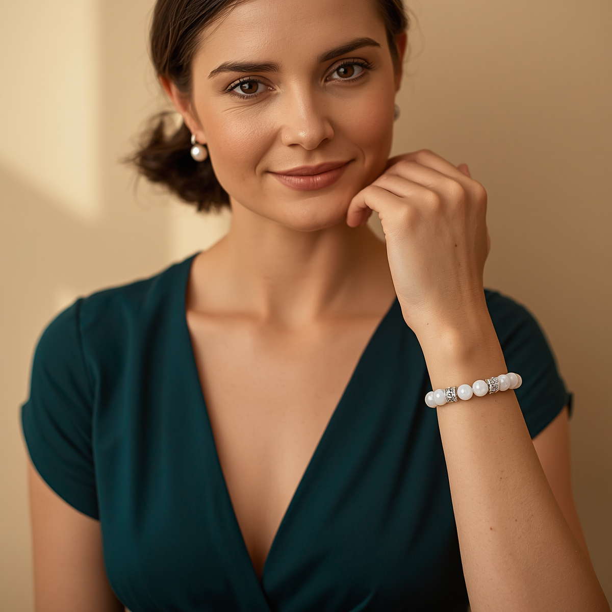 Weisser Achat Armband | 925 Sterling Silber