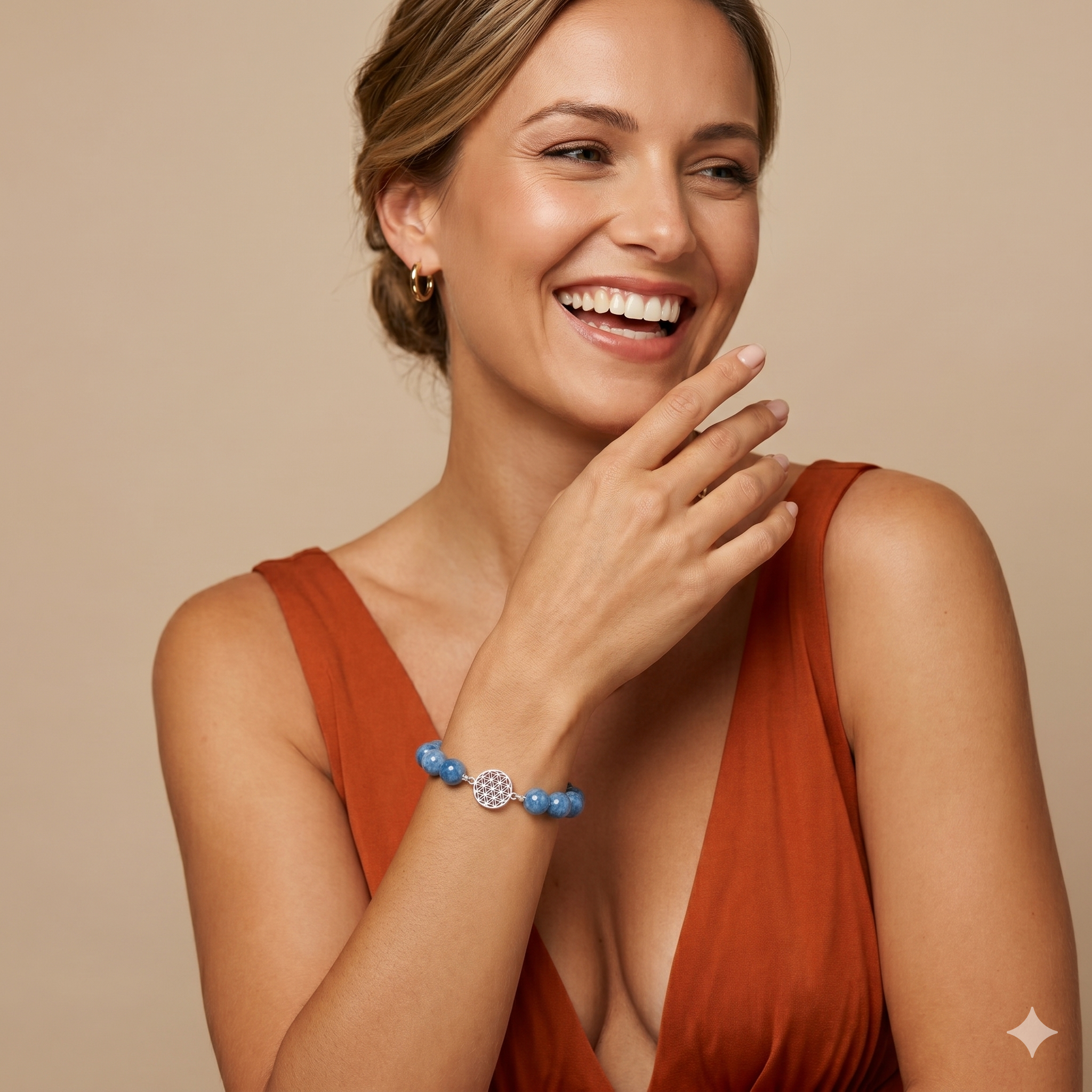 Aquamarin Armband mit Blume des Lebens | 925 Sterling Silber