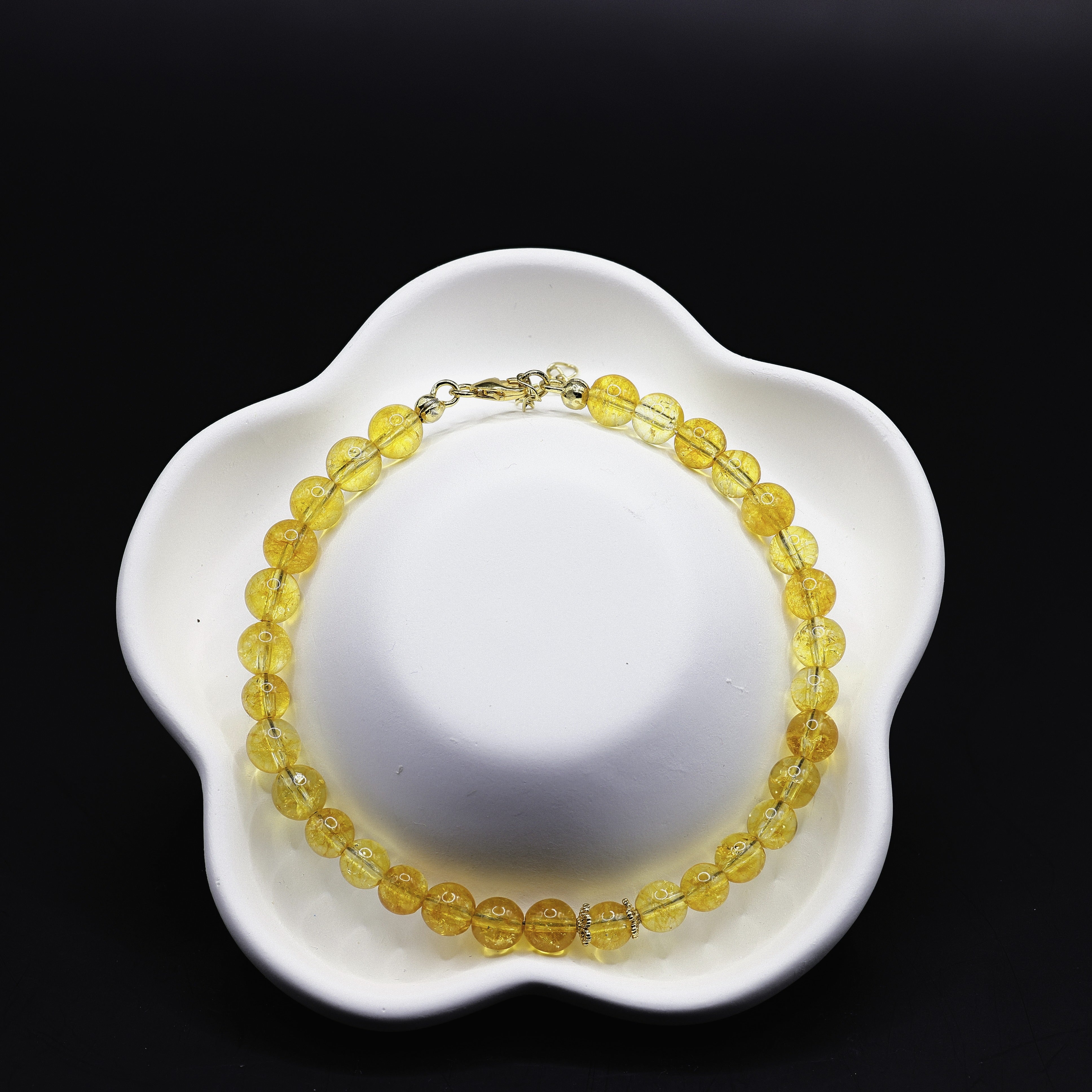 Citrin-Kugel-Armband mit vergoldeter Rondelle, 925 Sterling Silber vergoldet