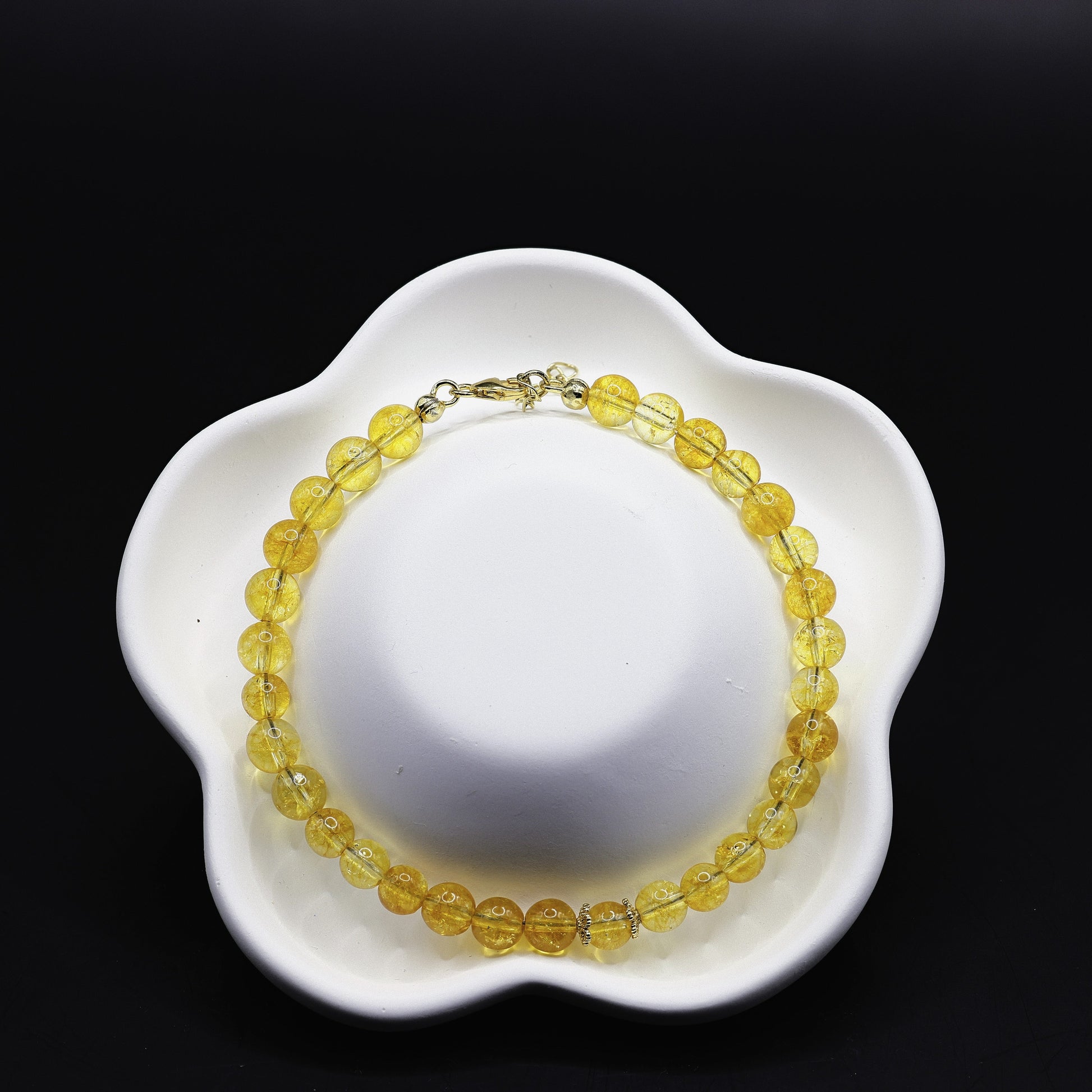 Citrin-Kugel-Armband mit vergoldeter Rondelle, 925 Sterling Silber vergoldet