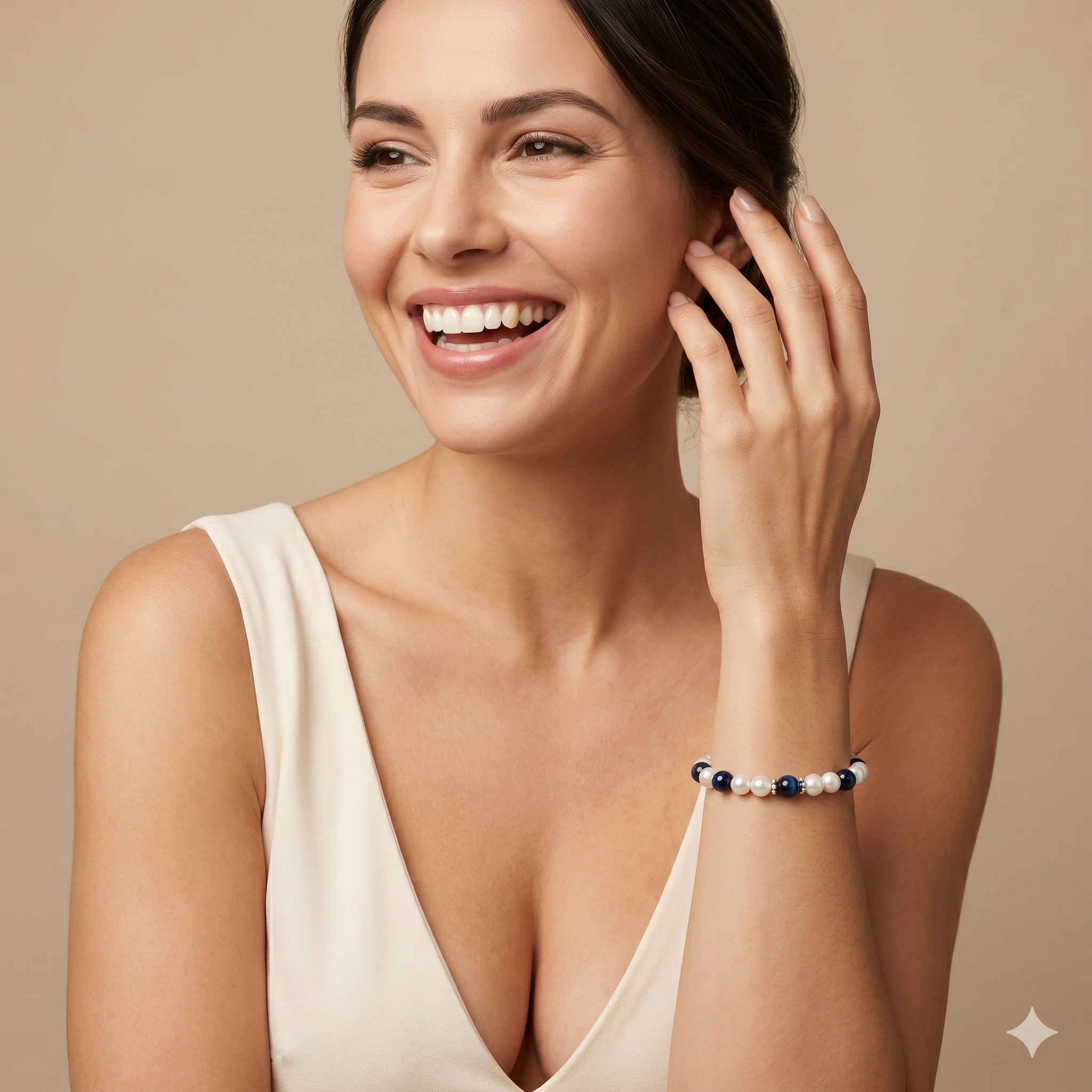 Tigerauge & Süsswasserperlen Armband | 925 Sterling Silber