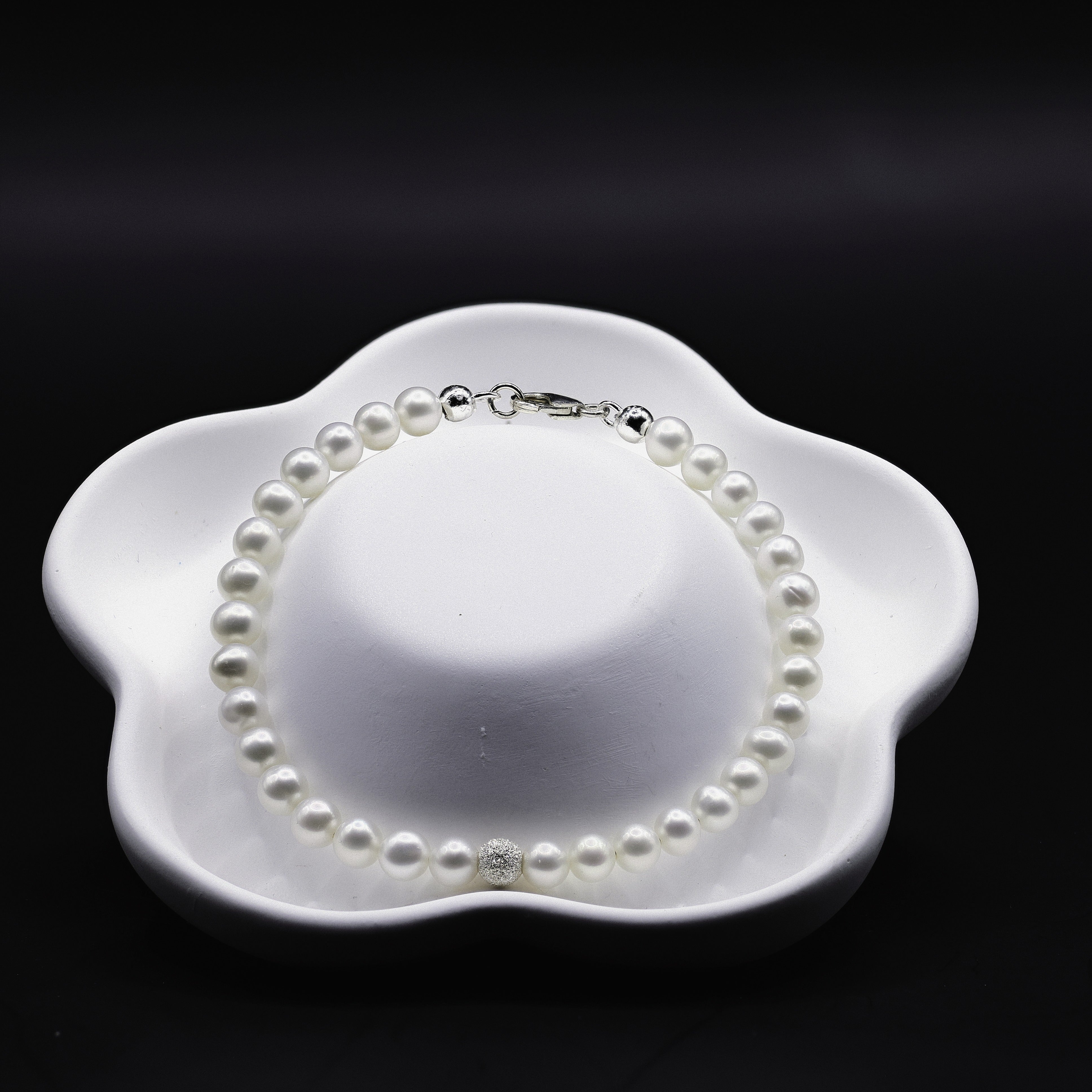 Süsswasserperlen-Armband mit Stardust-Akzenten, 925 Sterling Silber, weisse Perlen