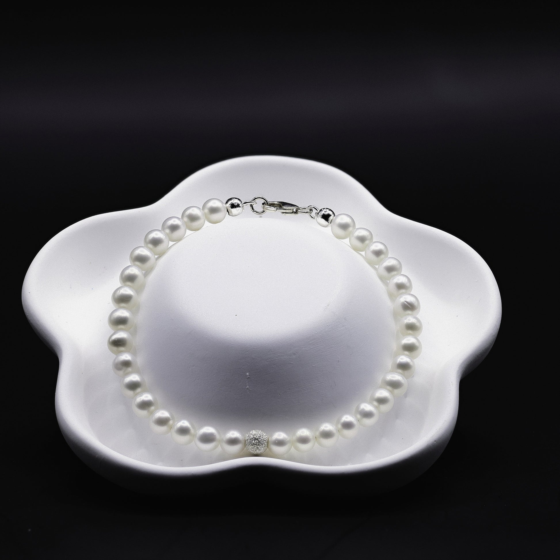 Süsswasserperlen-Armband mit Stardust-Akzenten, 925 Sterling Silber, weisse Perlen