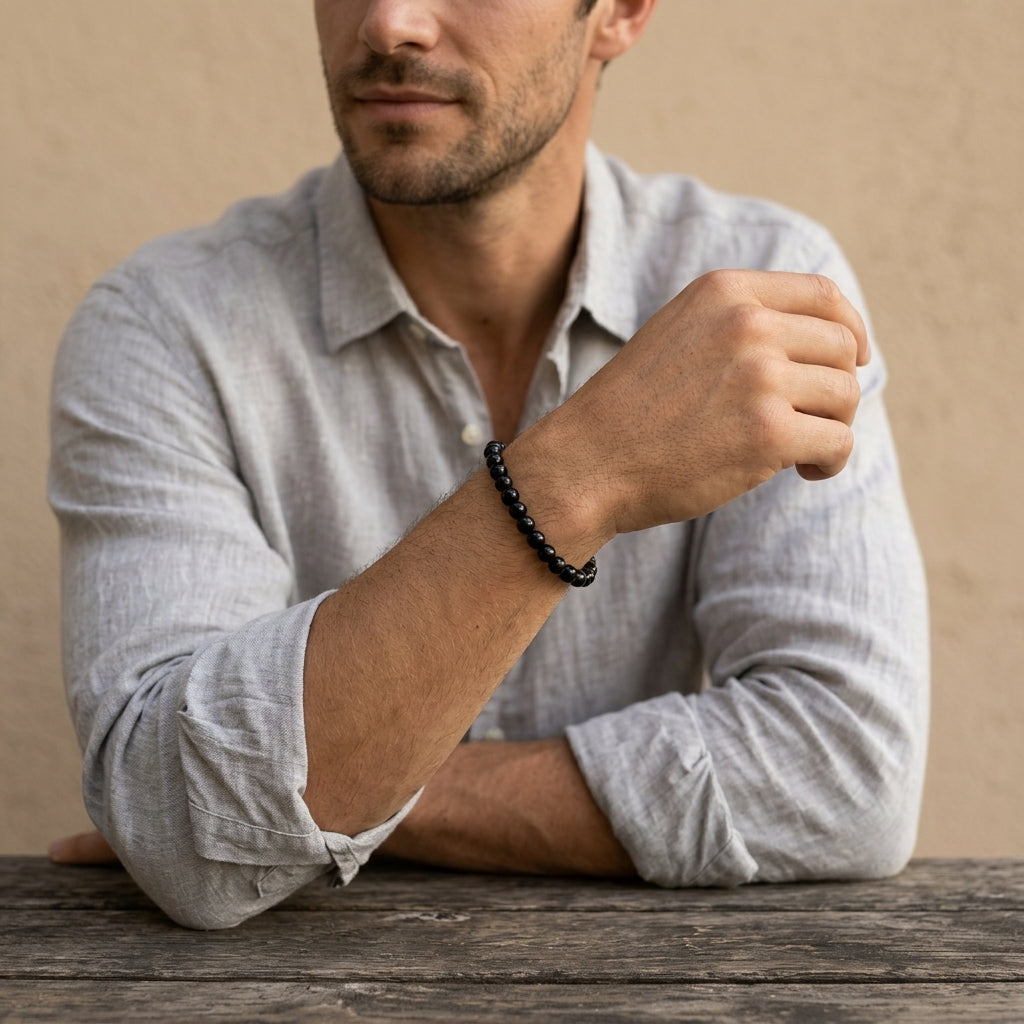 Schwarzer Turmalin Armband Herren | 6 mm