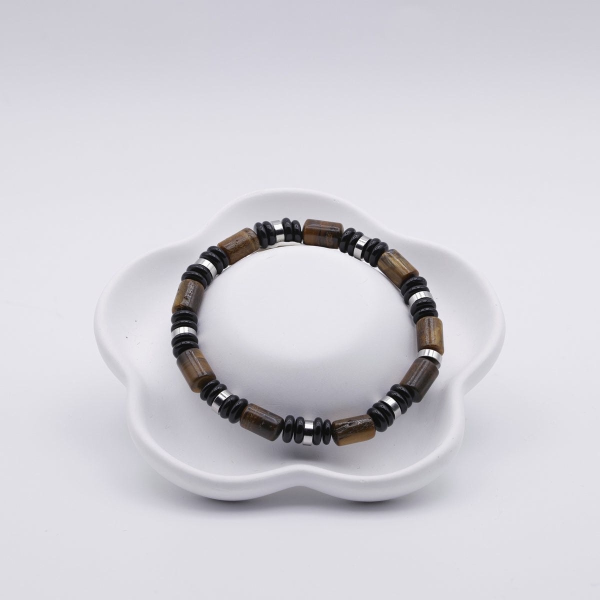 Tigerauge & Obsidian Armband Herren | 10 mm