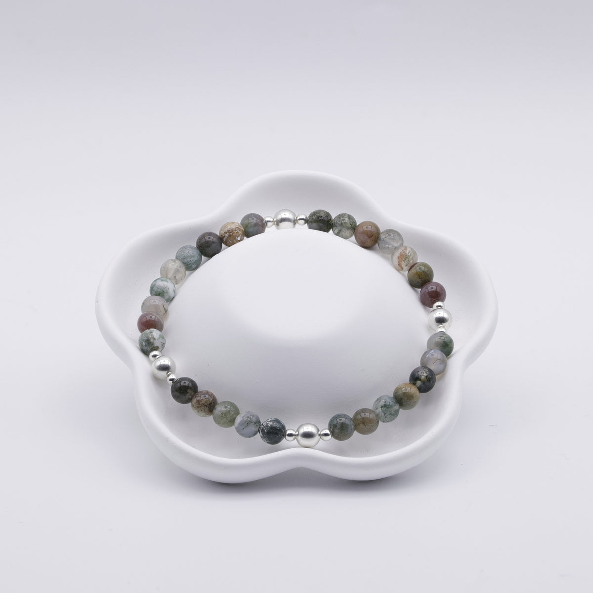 Indischer Achat Armband Herren mit Silberkugeln | 925 Sterling Silber