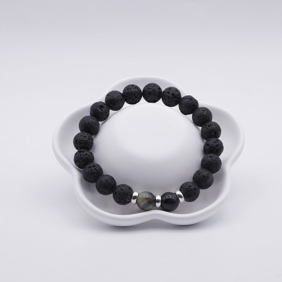 Lavastein Armband mit Tigerauge | 10 mm