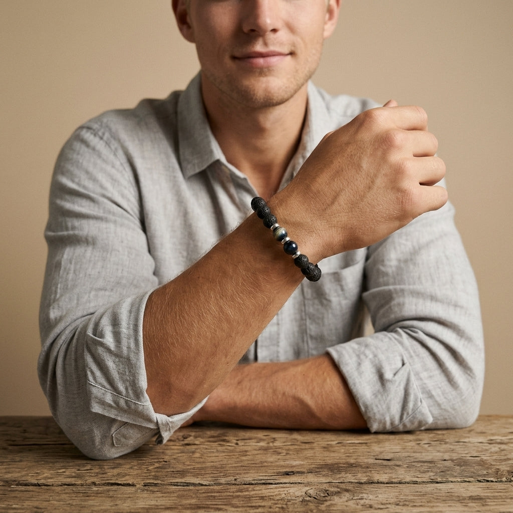 Lavastein Armband mit Tigerauge | 10 mm