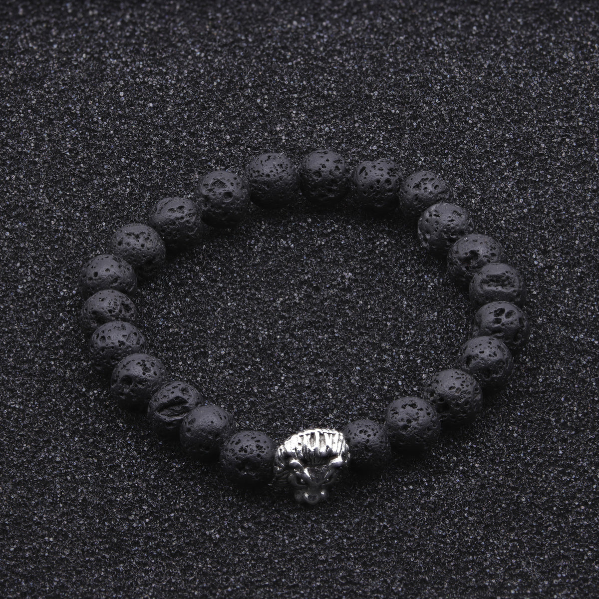 Lavastein Armband Herren | 8 mm mit Silber-Akzentperle