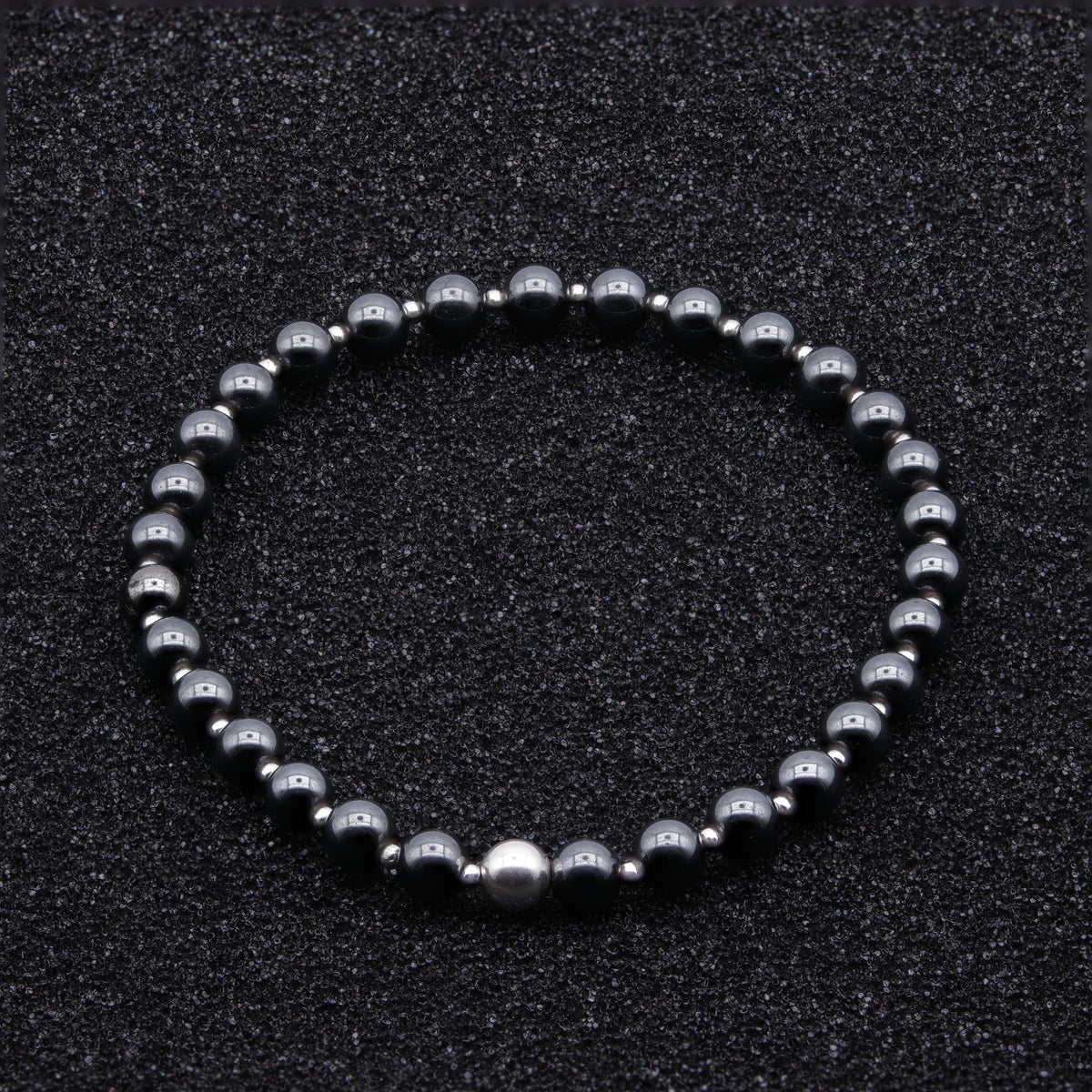 Hämatit Armband Herren mit Silber-Akzentkugel | 925 Sterling Silber