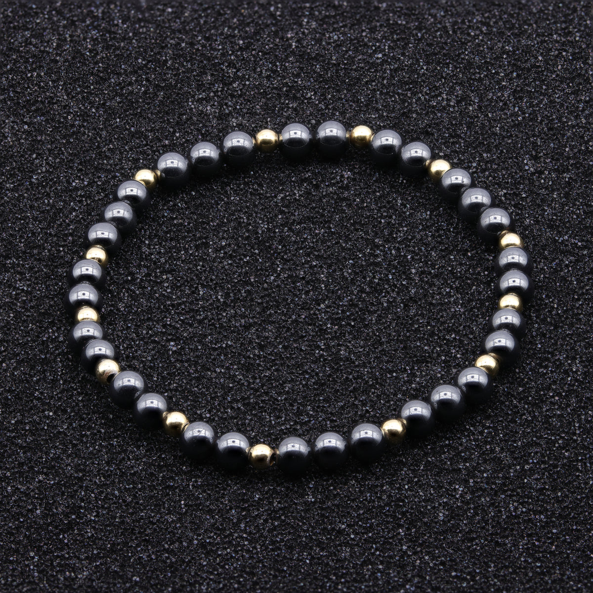 Hämatit Armband Herren mit Goldakzenten | 925 Sterling Silber vergoldet
