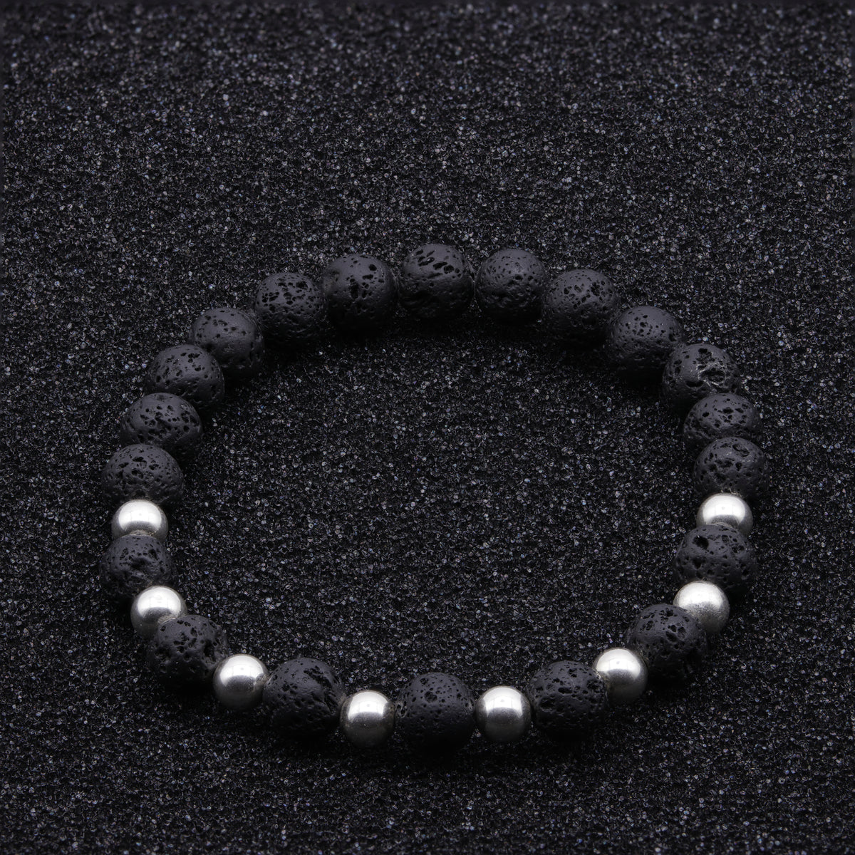 Lavastein Armband Herren mit Silberkugeln | 925 Sterling Silber