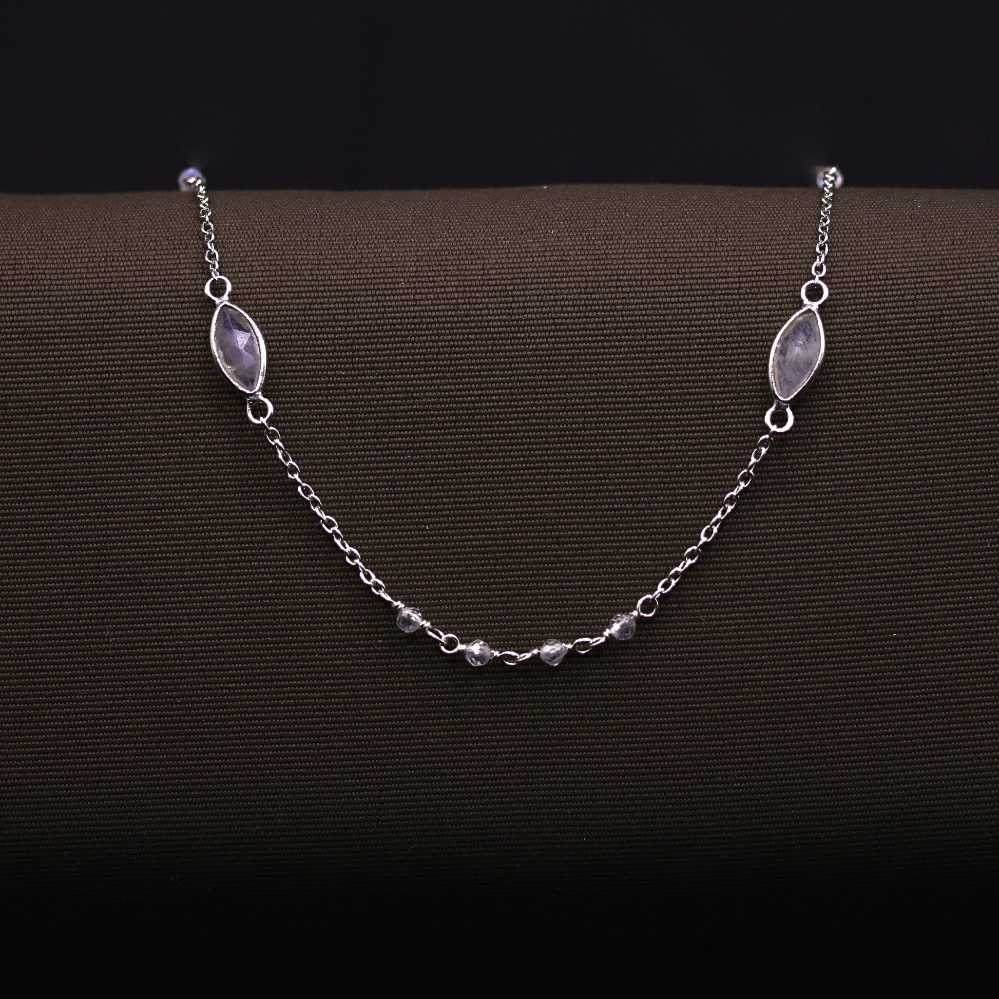 Mondstein-Fusskette mit Marquise-Steinen, 925 Sterling Silber, facettiert