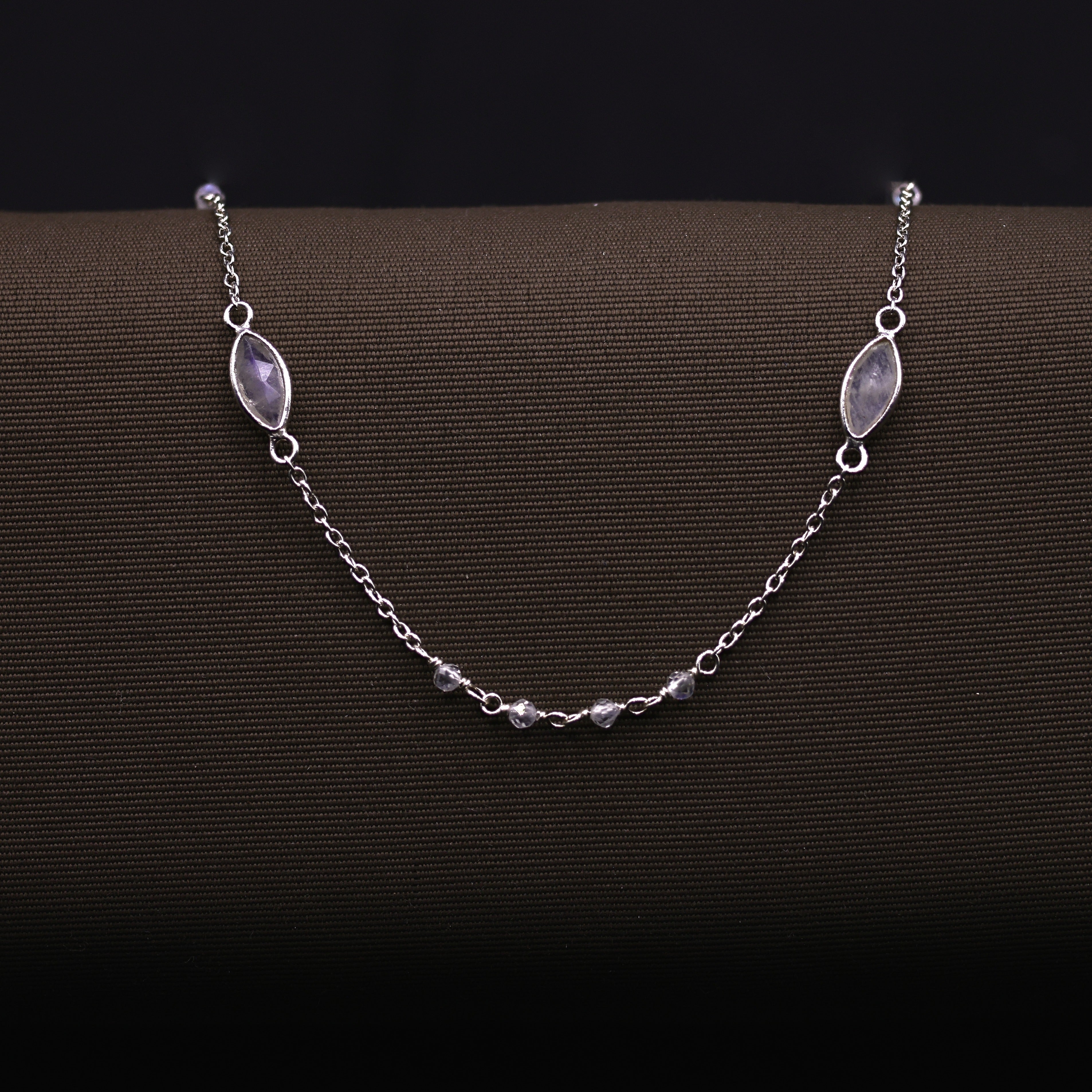 Mondstein-Fusskette mit Marquise-Steinen, 925 Sterling Silber, facettiert