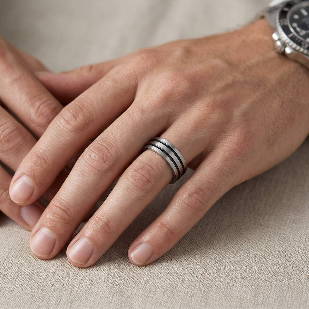 Edelstahl Ring matt mit Rillen | Herren