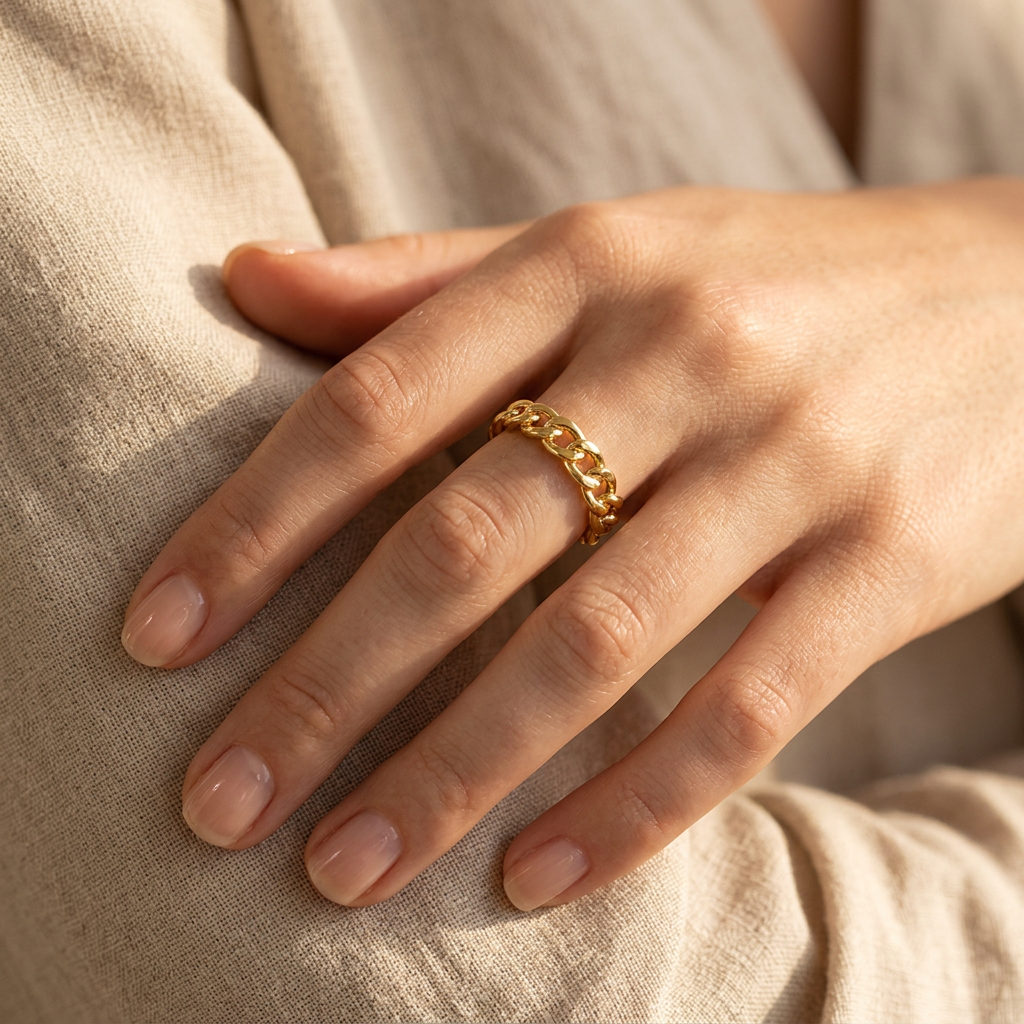 Kettenglieder Ring | 925 Sterling Silber vergoldet