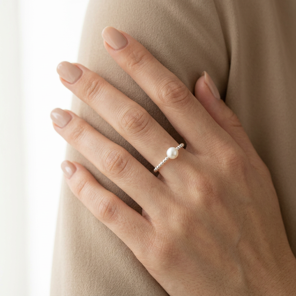Beaded Ring mit Süsswasserperle | 925 Sterling Silber