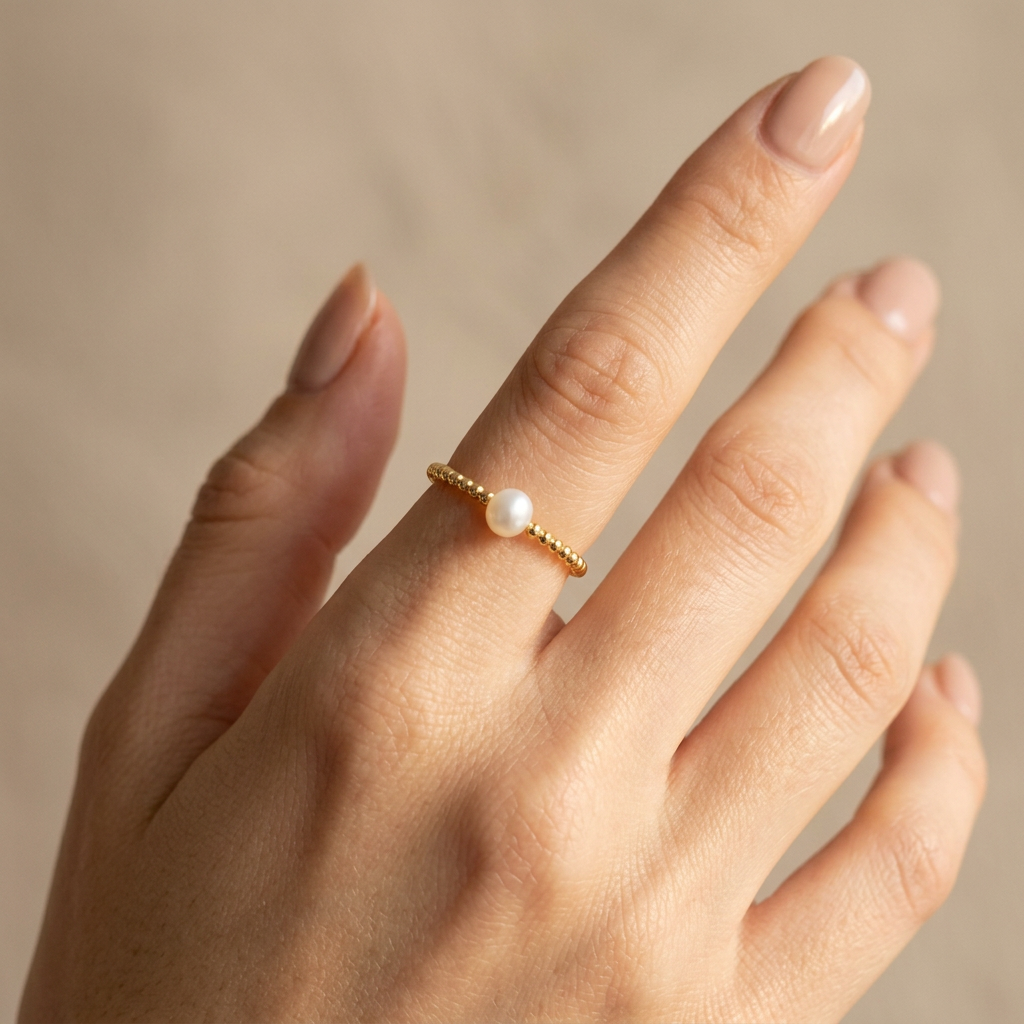 Beaded Ring mit Süsswasserperle | 925 Sterling Silber vergoldet