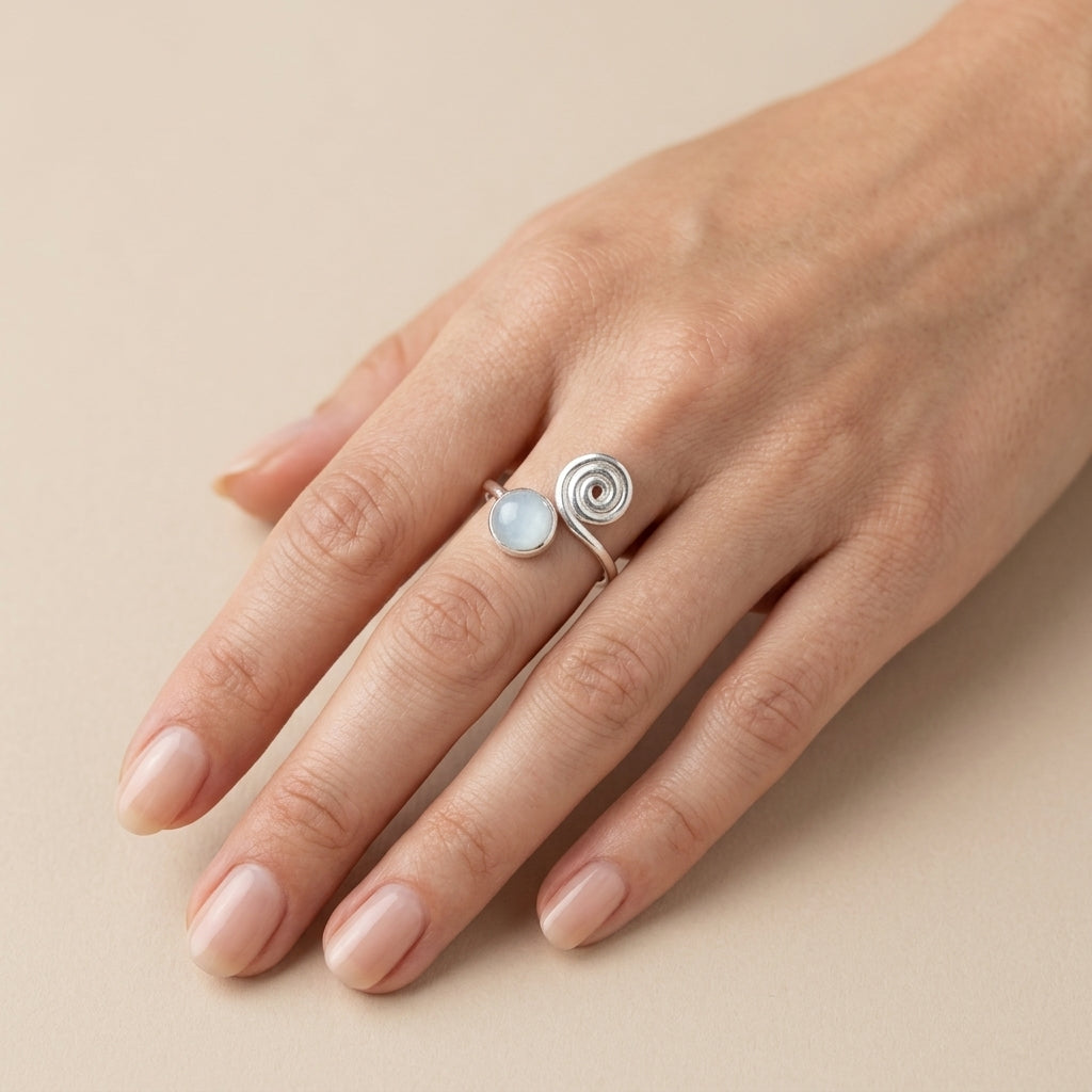 Aquamarin Ring verstellbar mit Spirale | 925 Sterling Silber