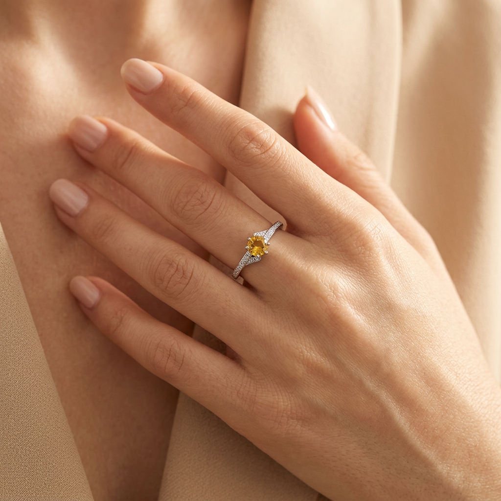 Citrin Ring mit Zirkonia | 925 Sterling Silber