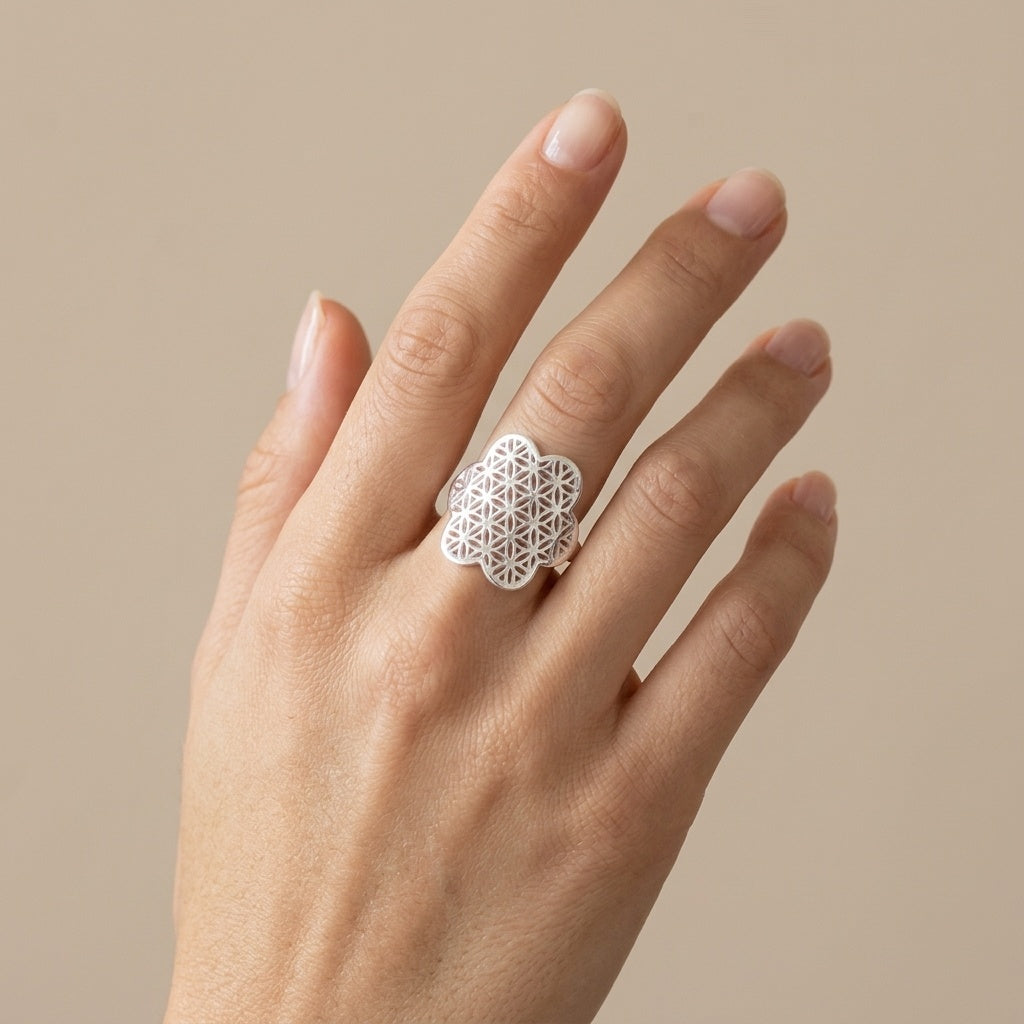 Silber Ring Blume des Lebens matt gebürstet | 925 Sterling Silber