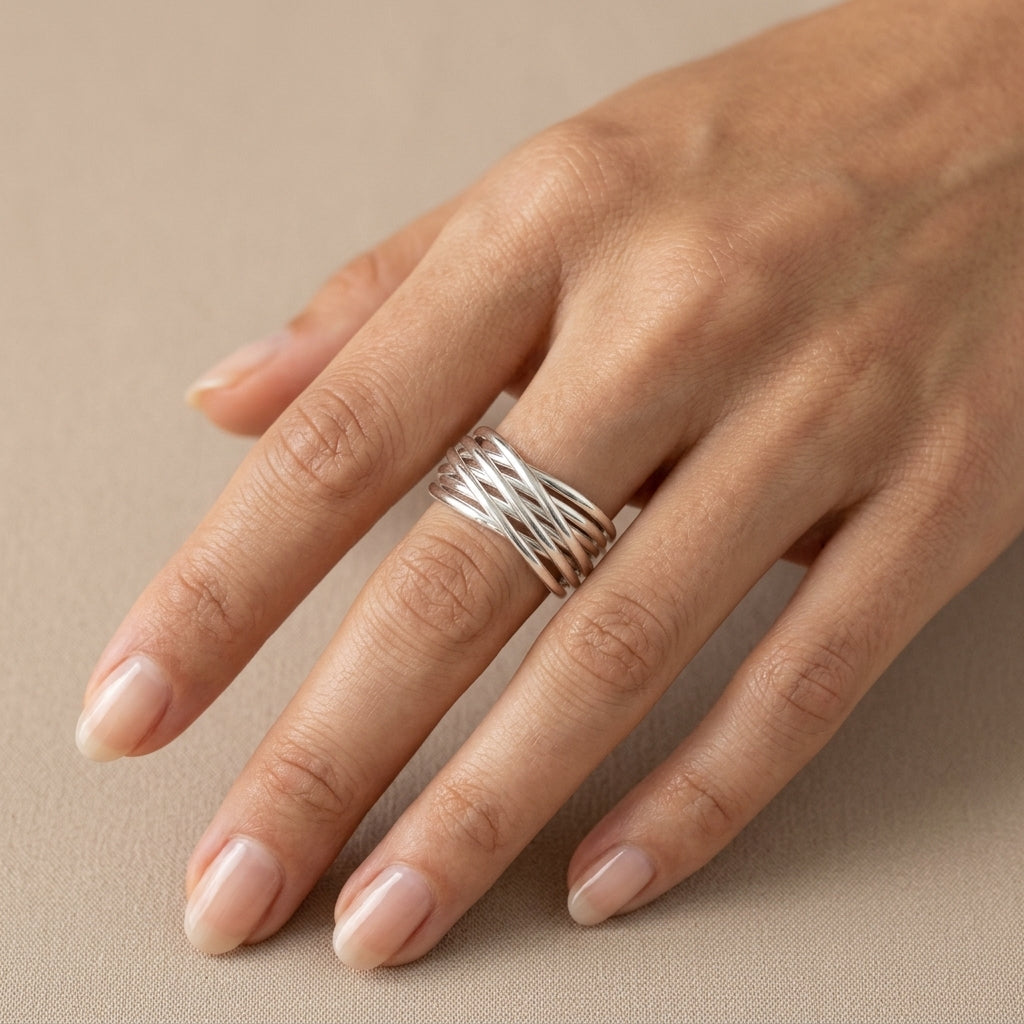 9-Band Ring gebürstet | 925 Sterling Silber