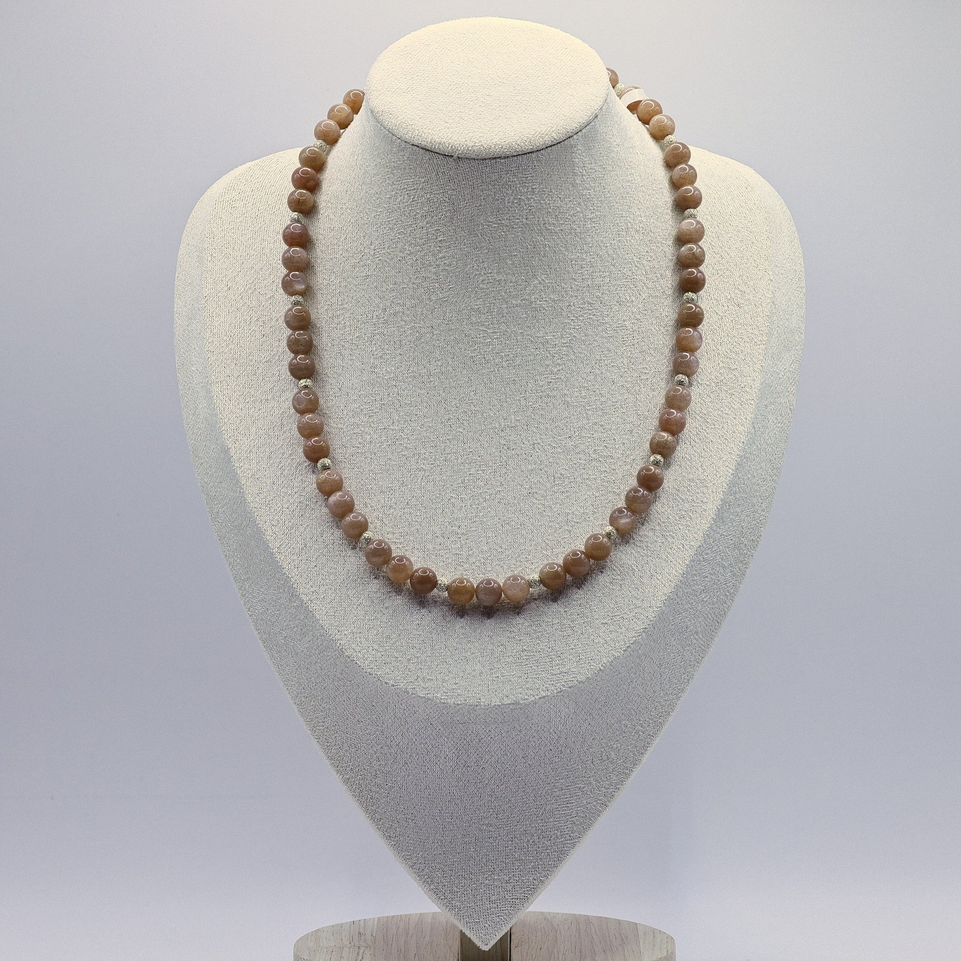 Sonnenstein-Halskette mit Silber-Spacern, 925 Sterling Silber, Karabinerverschluss