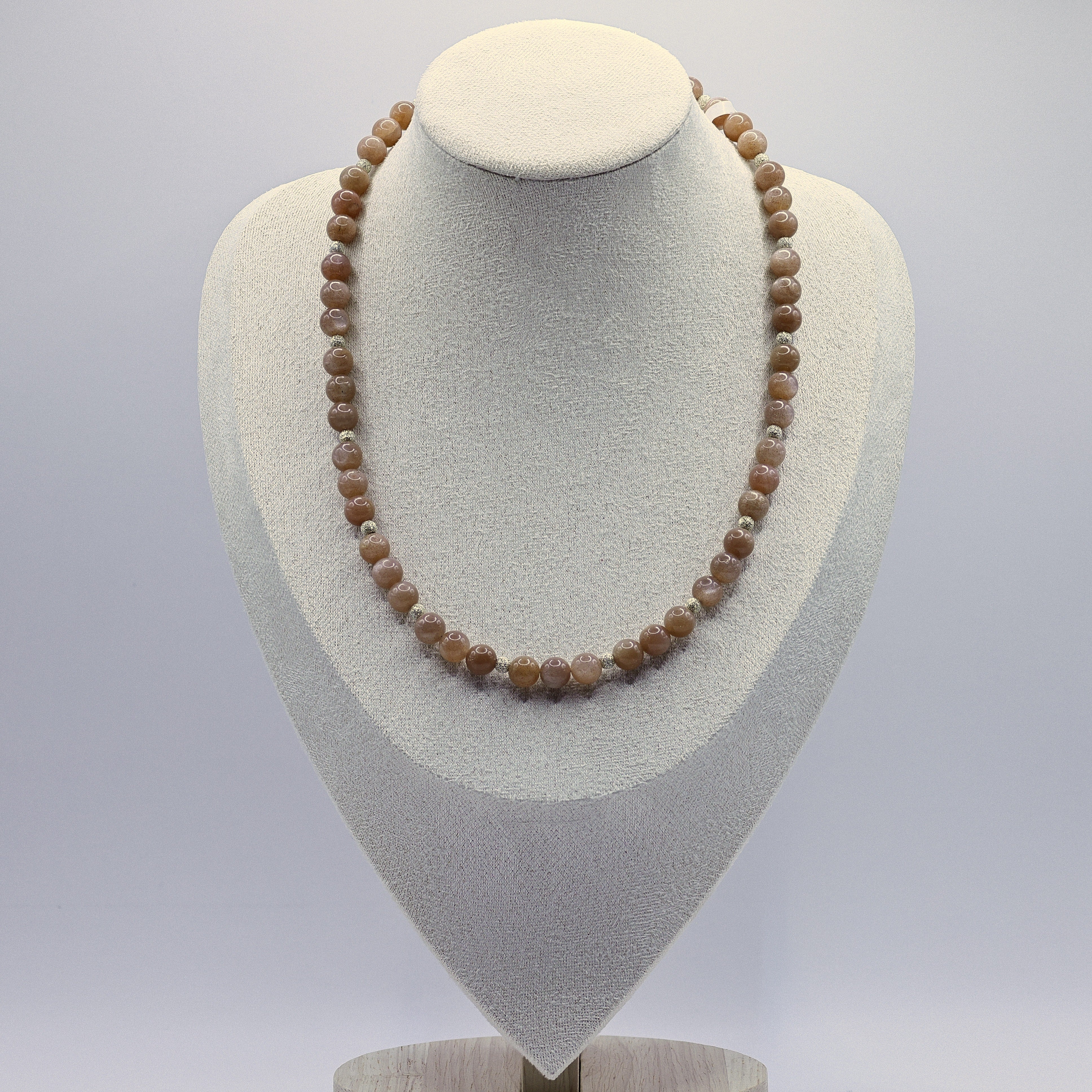 Sonnenstein-Halskette mit Silber-Spacern, 925 Sterling Silber, Karabinerverschluss