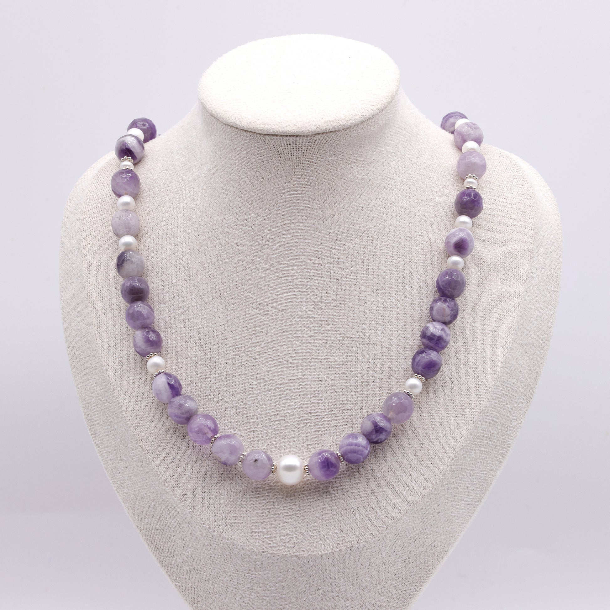 Amethyst Halskette mit Süsswasserperlen | 925 Silber