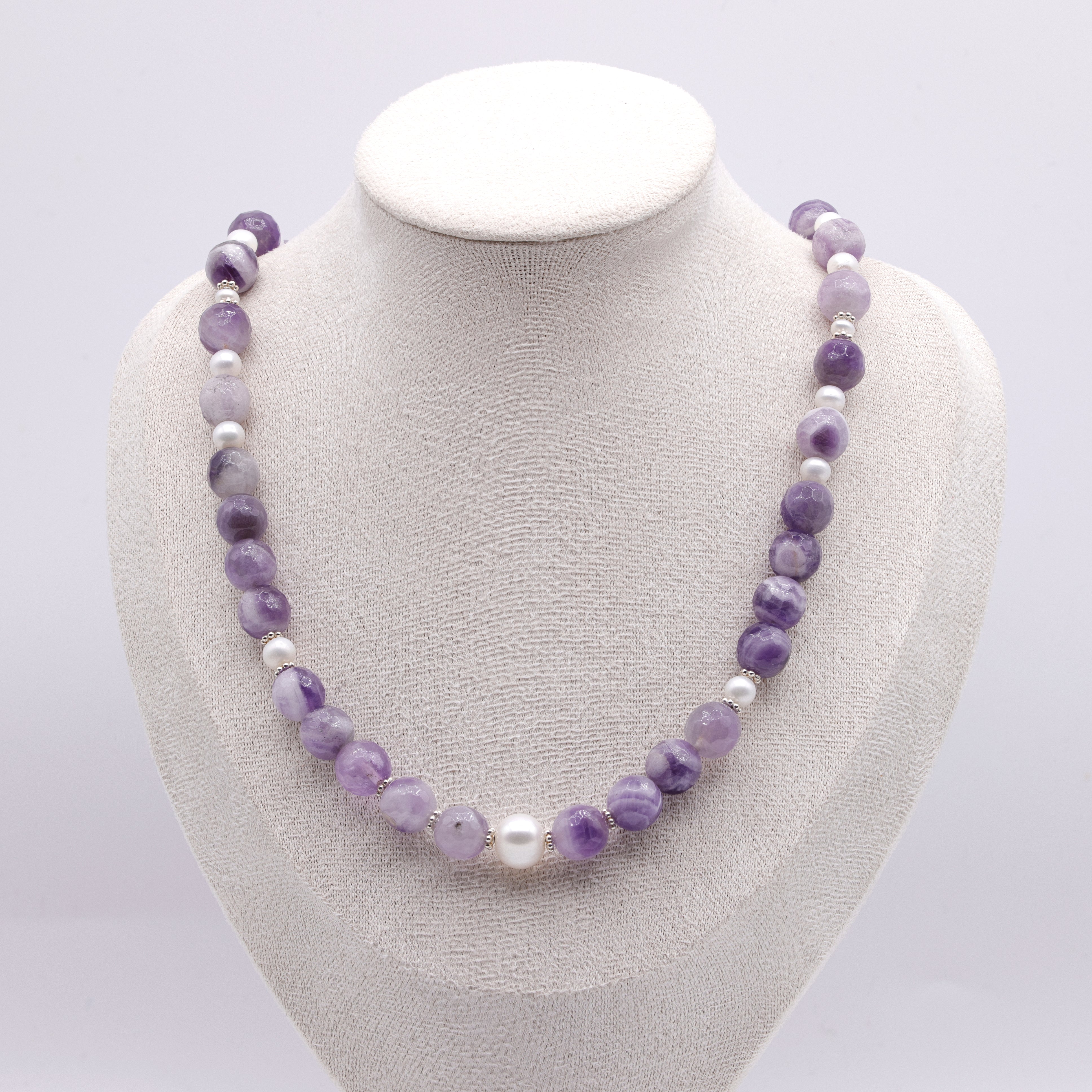 Amethyst Halskette mit Süsswasserperlen | 925 Silber