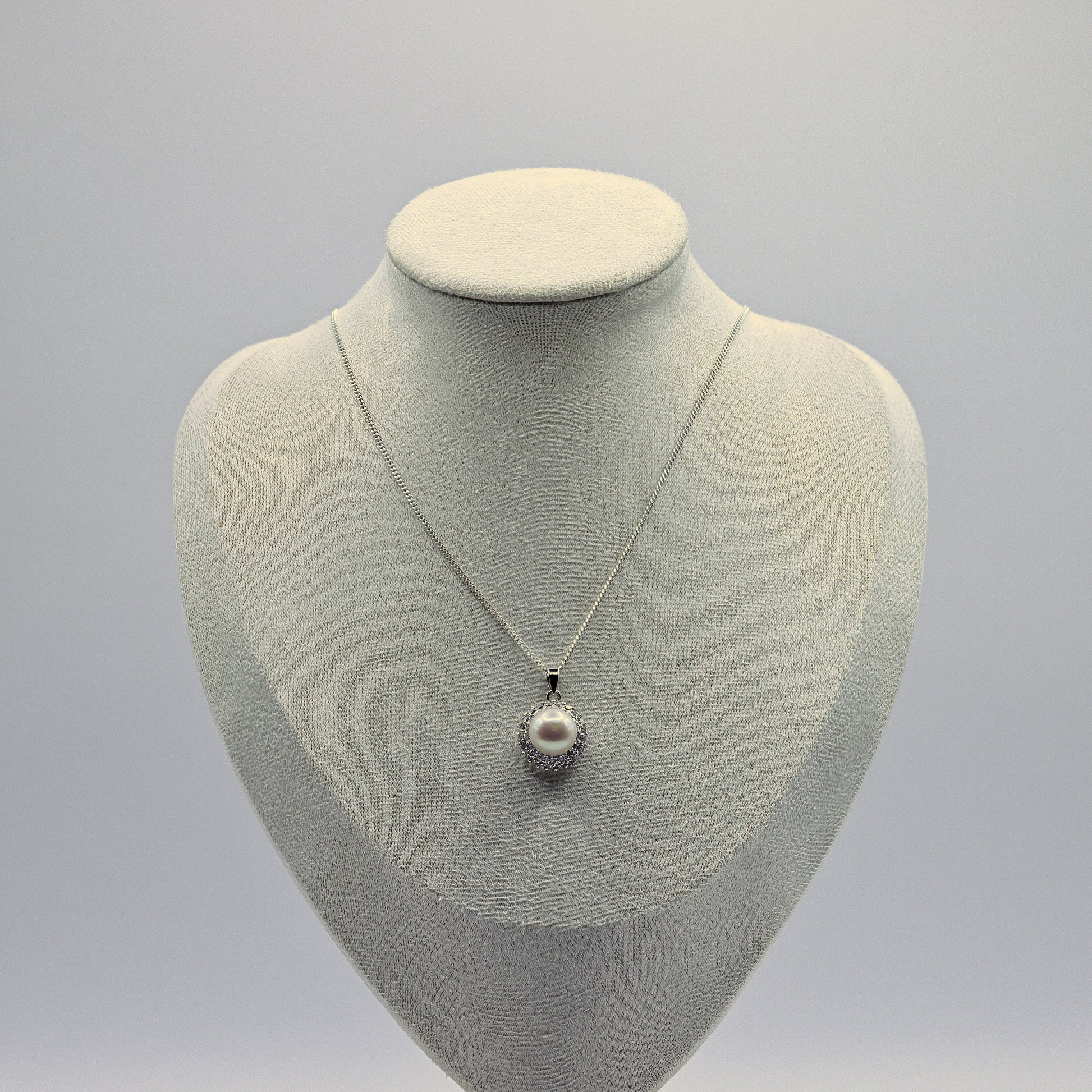 Süsswasserperlen-Anhänger mit Zirkonia-Kranz, 925 Sterling Silber, Panzerkette