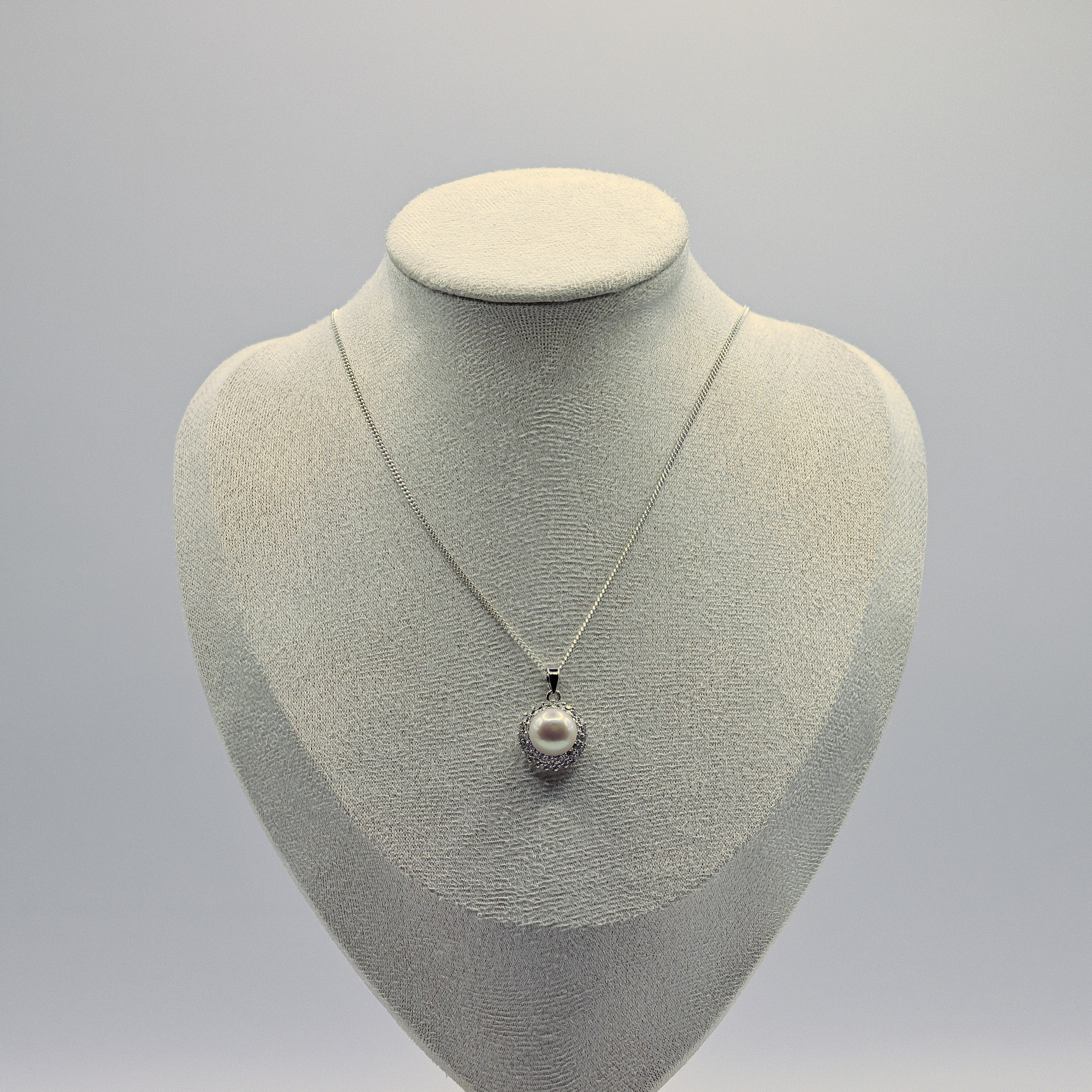 Süsswasserperlen-Anhänger mit Zirkonia-Kranz, 925 Sterling Silber, Panzerkette