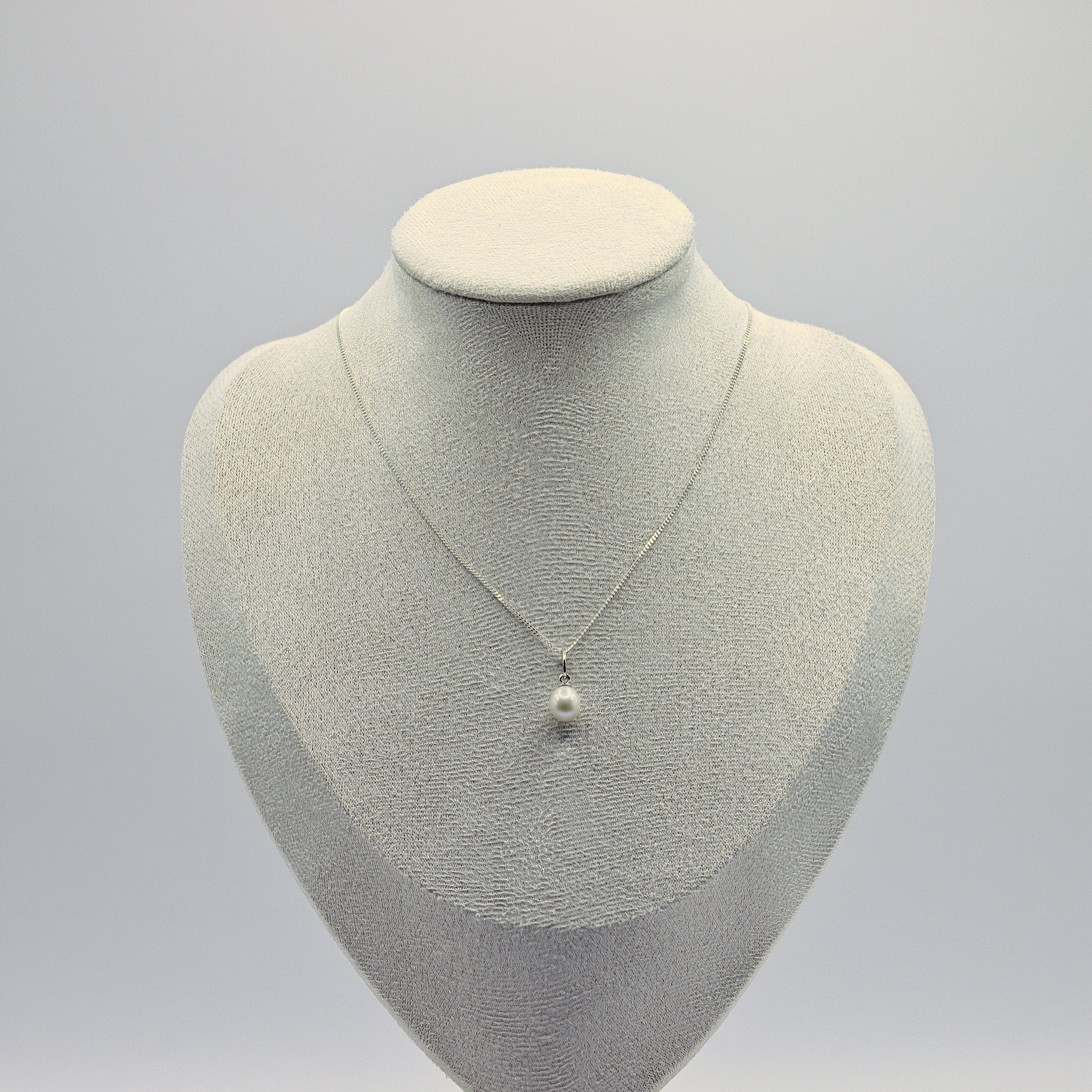 Suessswasserperlen-Tropfen-Halskette, 925 Sterling Silber, feine Panzerkette mit weisser Perle
