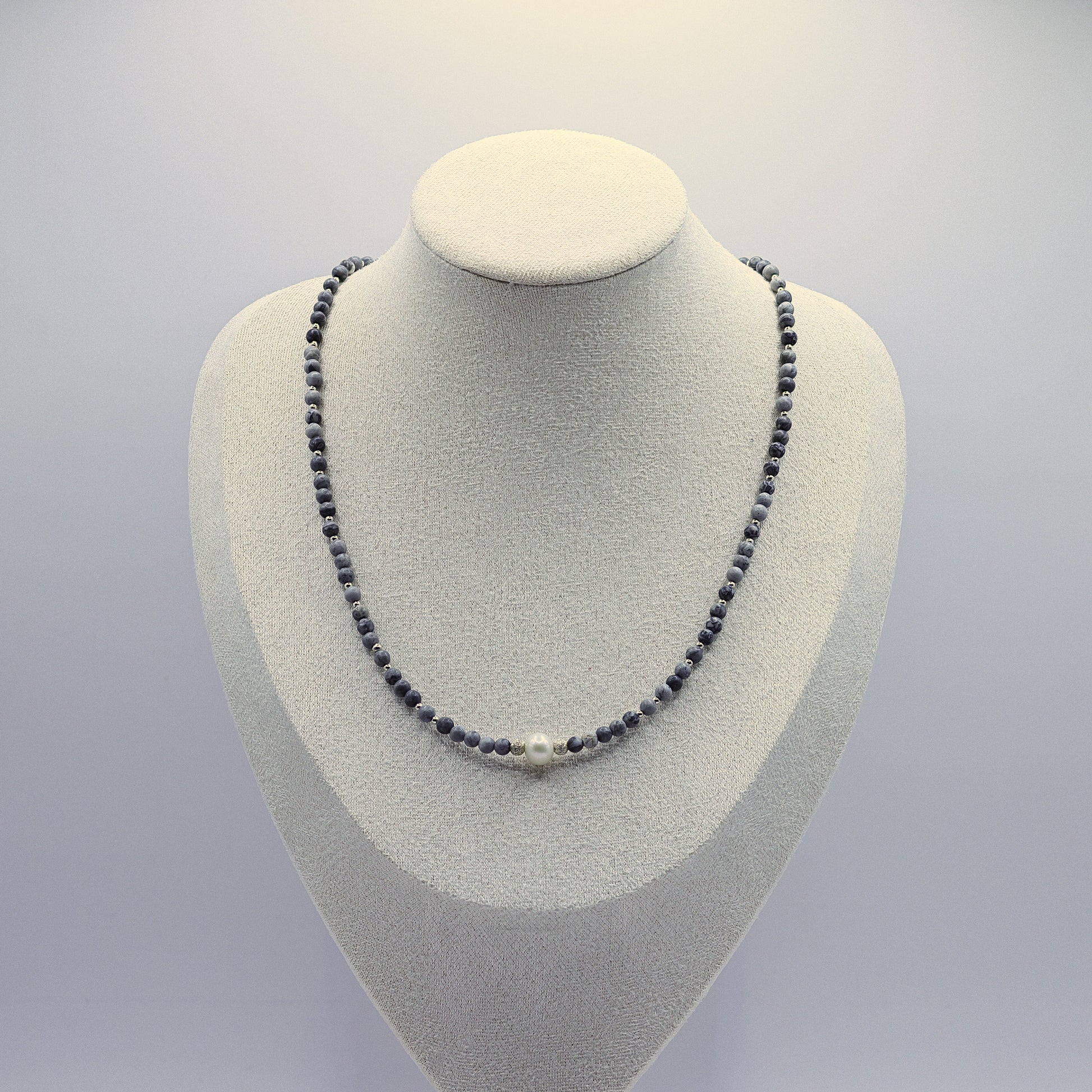 Picassostein-Halskette mit weisser Süsswasserperle, 925 Sterling Silber