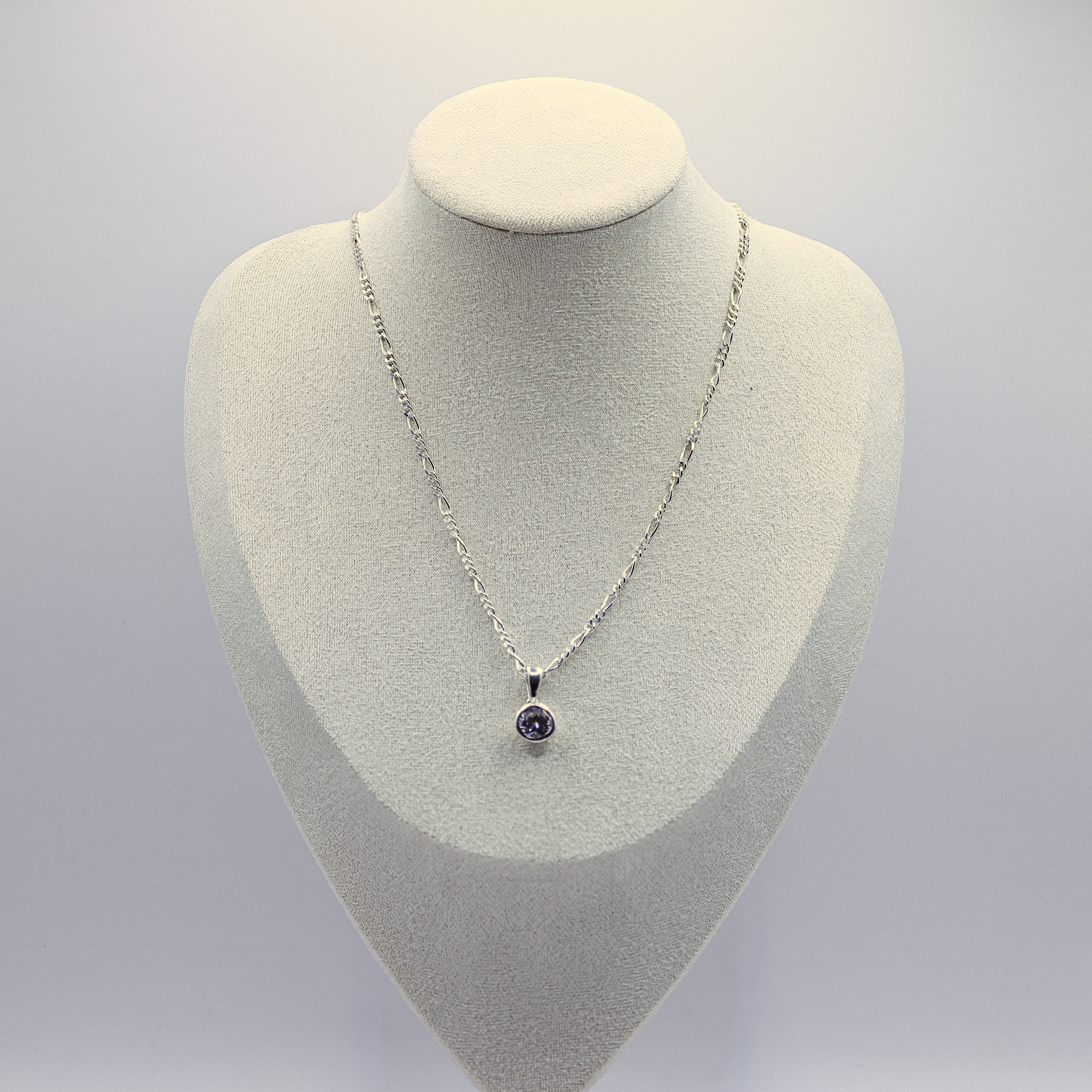 Figarokette aus 925 Sterling Silber mit eckigem Zirkonia-Anhänger