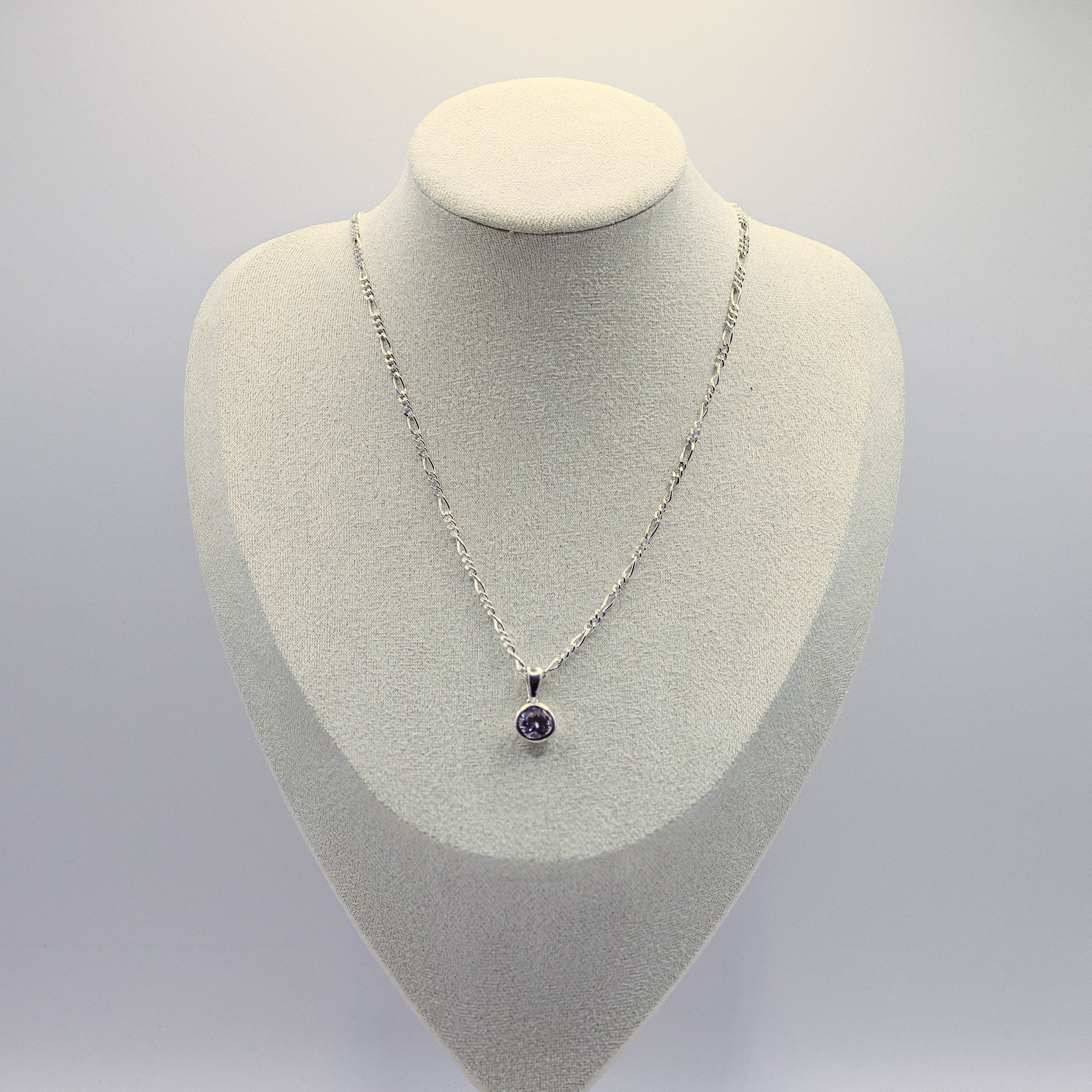 Figarokette aus 925 Sterling Silber mit eckigem Zirkonia-Anhänger