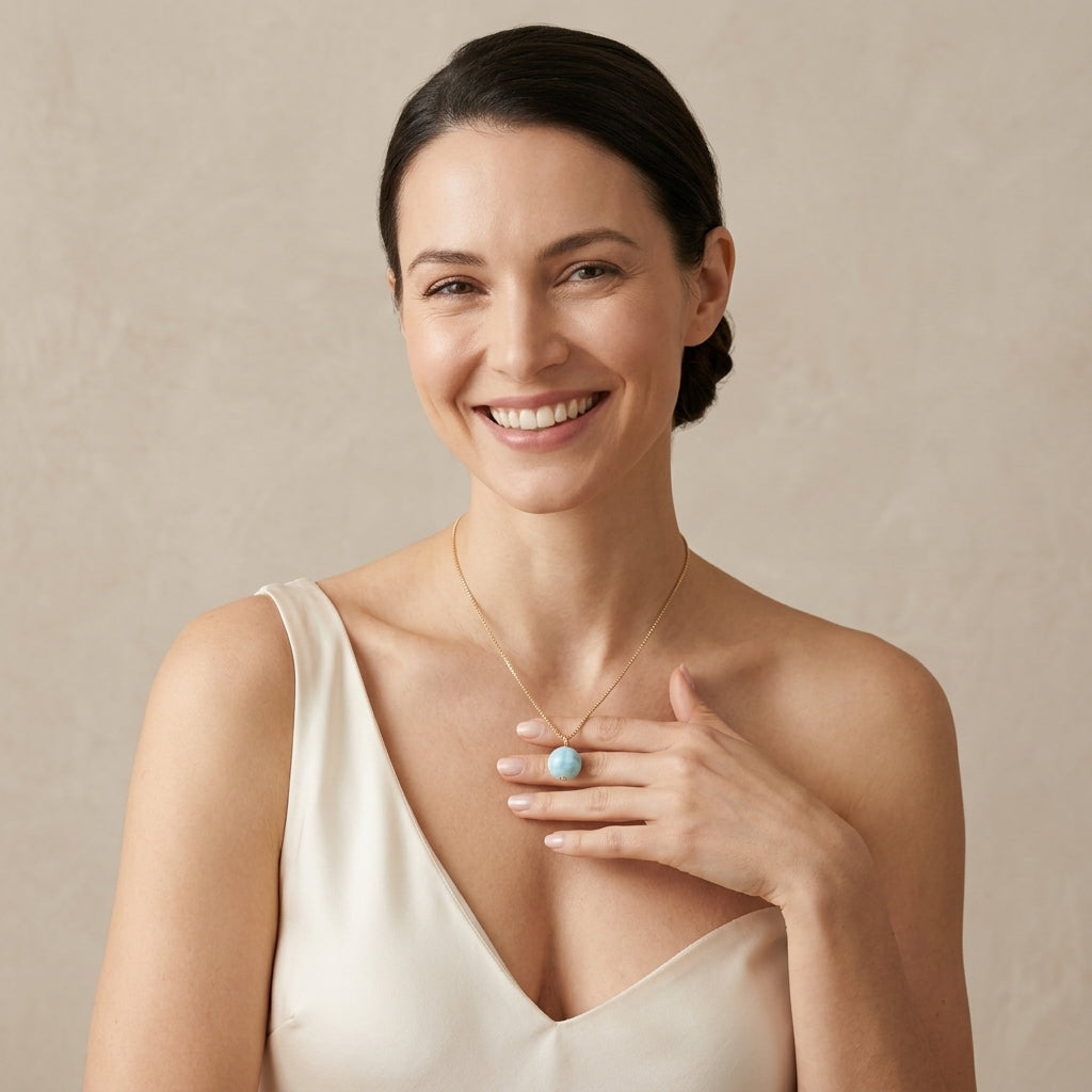 Larimar Kugel Anhänger Halskette | 925 Sterling Silber vergoldet