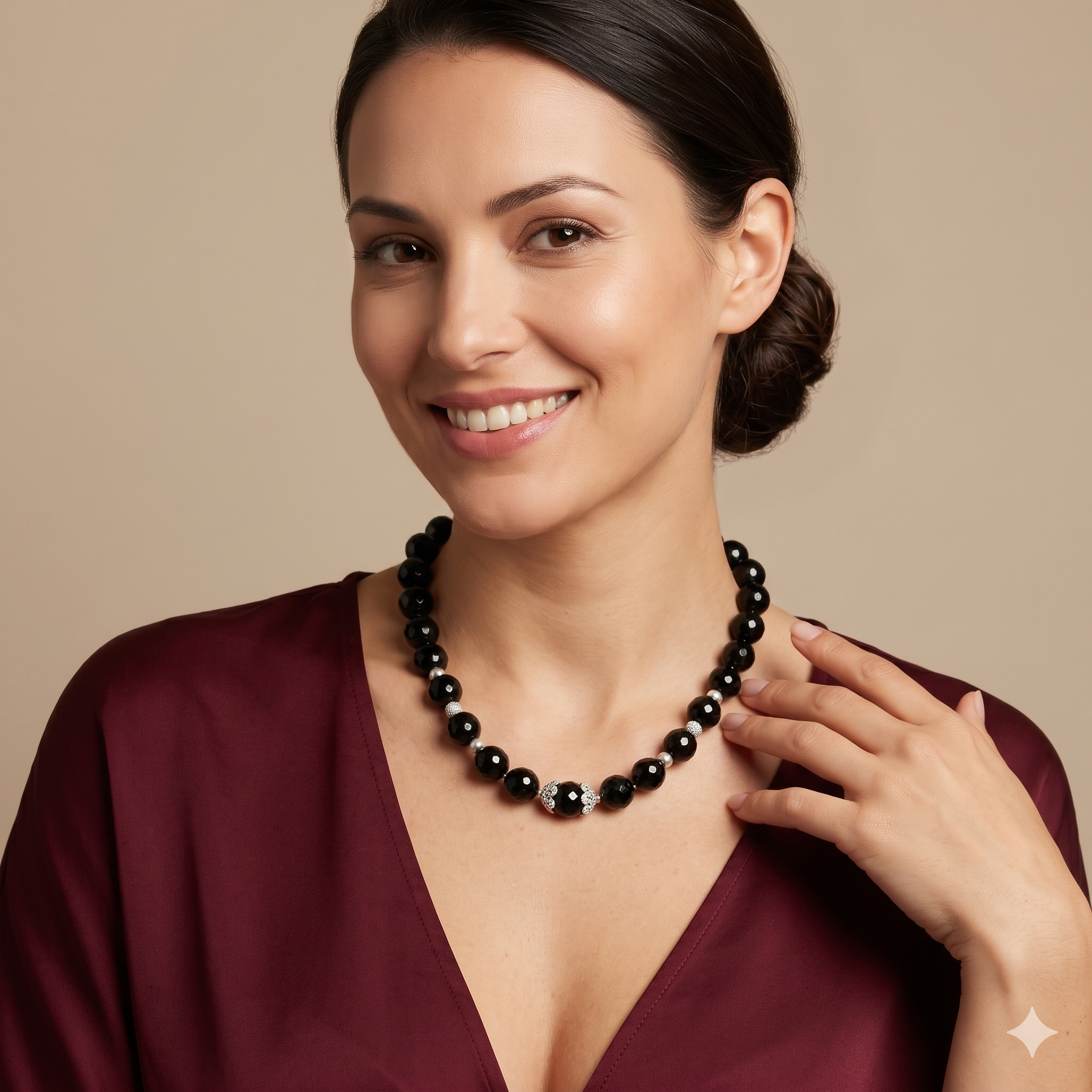 Onyx Halskette facettiert | 925 Sterling Silber mit Zirkonia