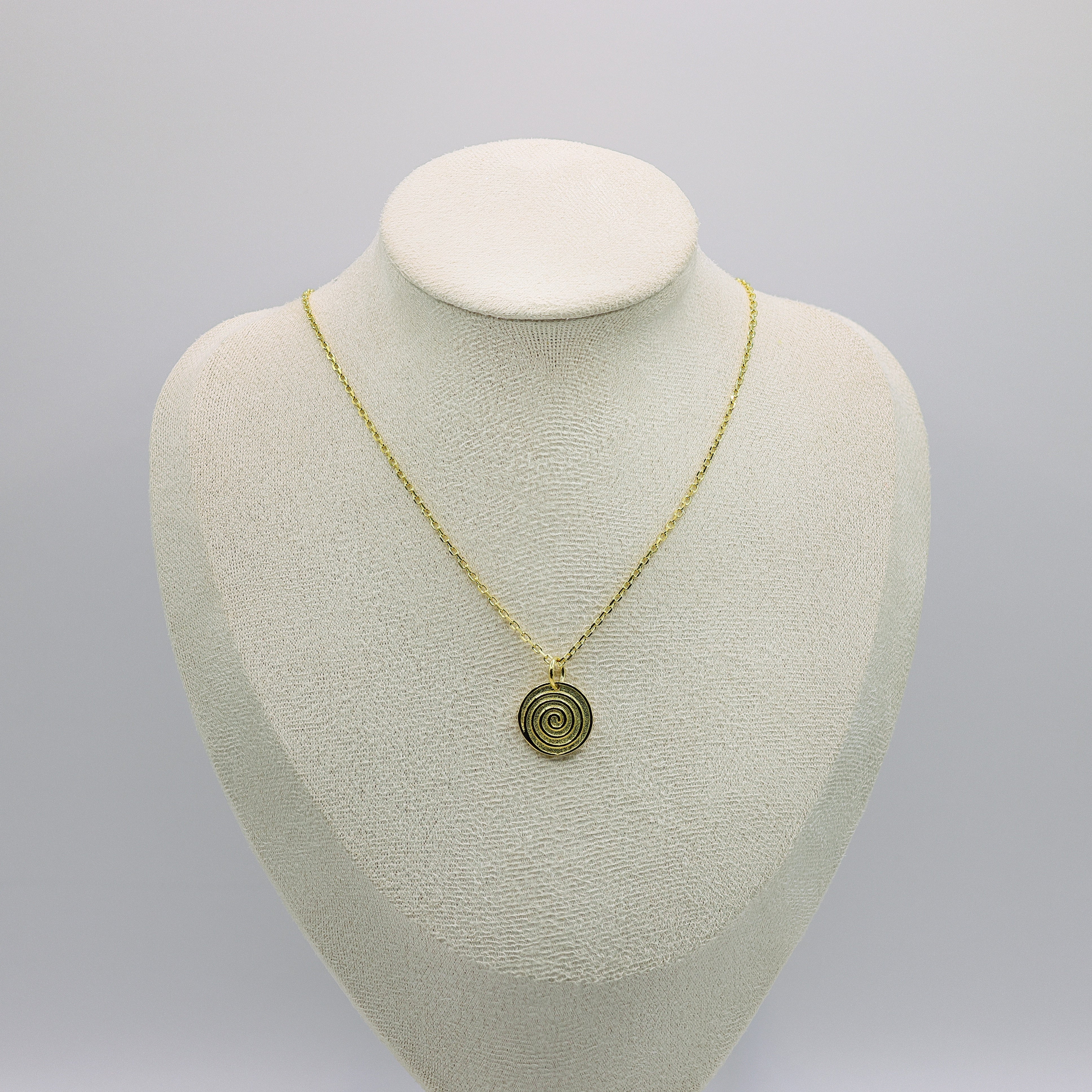 Spiralen-Halskette aus 925 Sterling Silber vergoldet mit rundem Plättchen-Anhänger