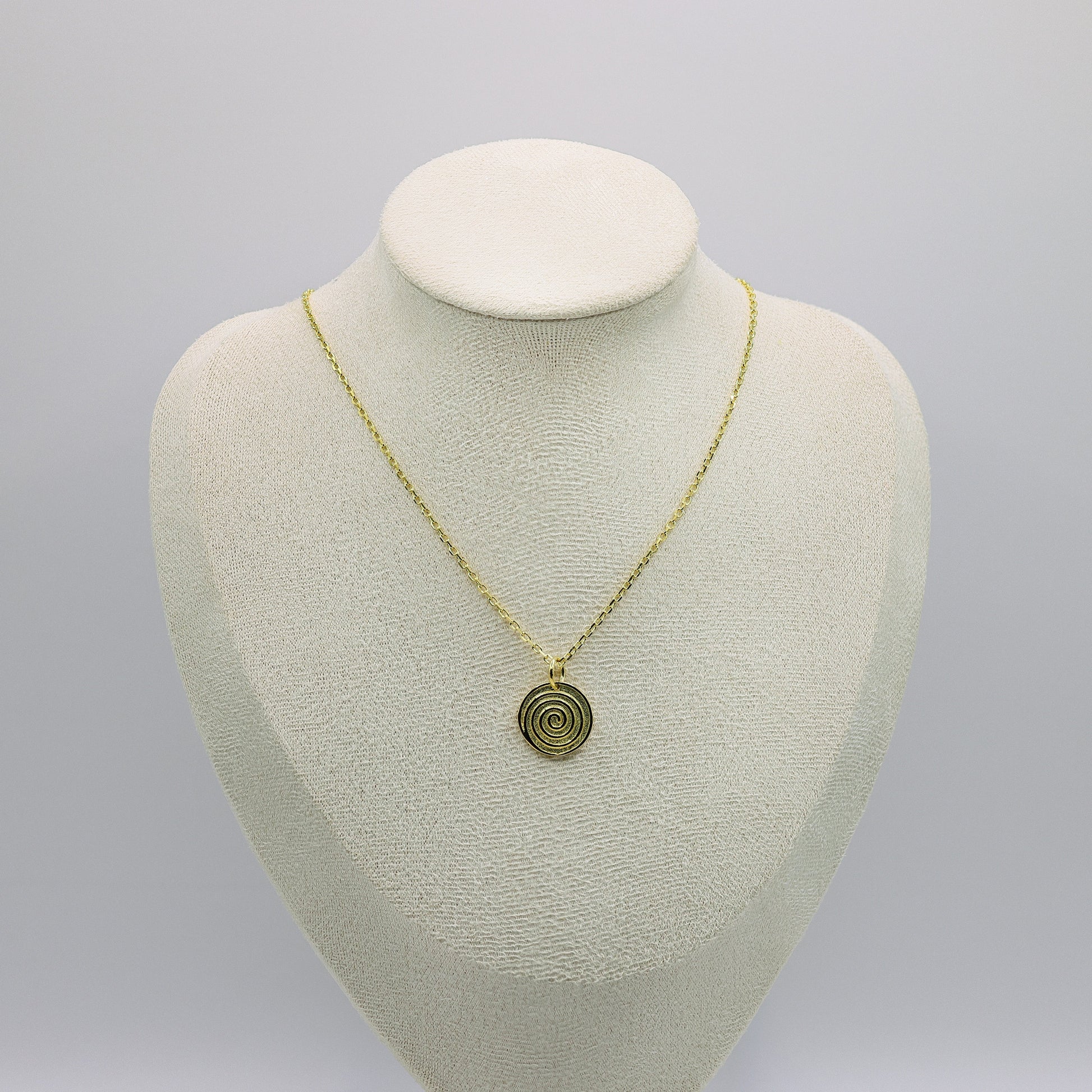 Spiralen-Halskette aus 925 Sterling Silber vergoldet mit rundem Plättchen-Anhänger
