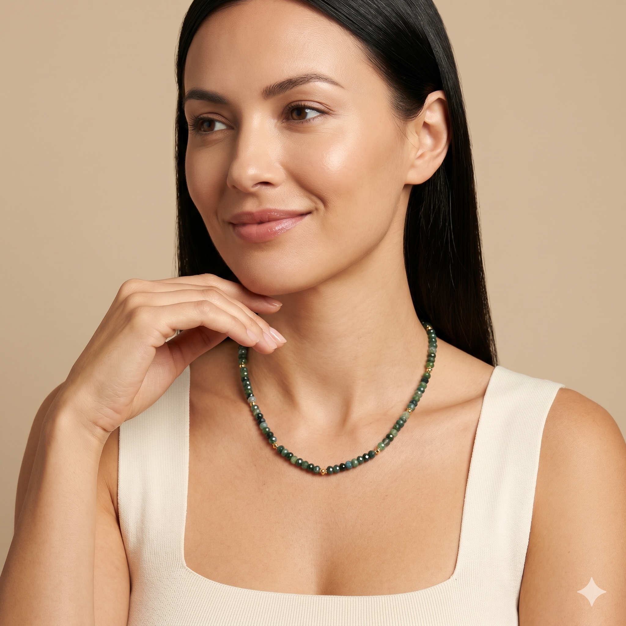 Moosachat Halskette mit C-Verschluss | 925 Sterling Silber vergoldet