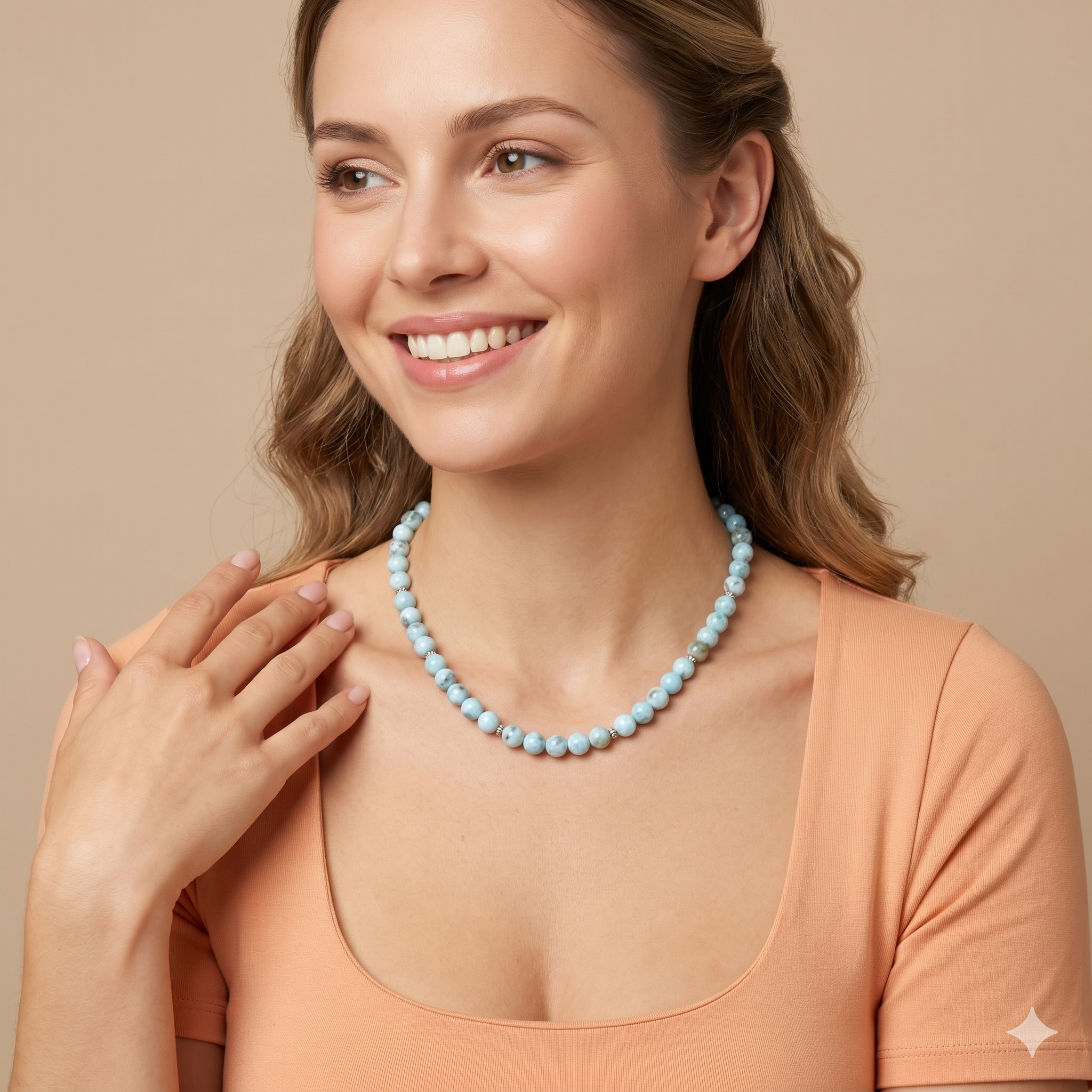 Larimar Halskette 7mm | 925 Sterling Silber