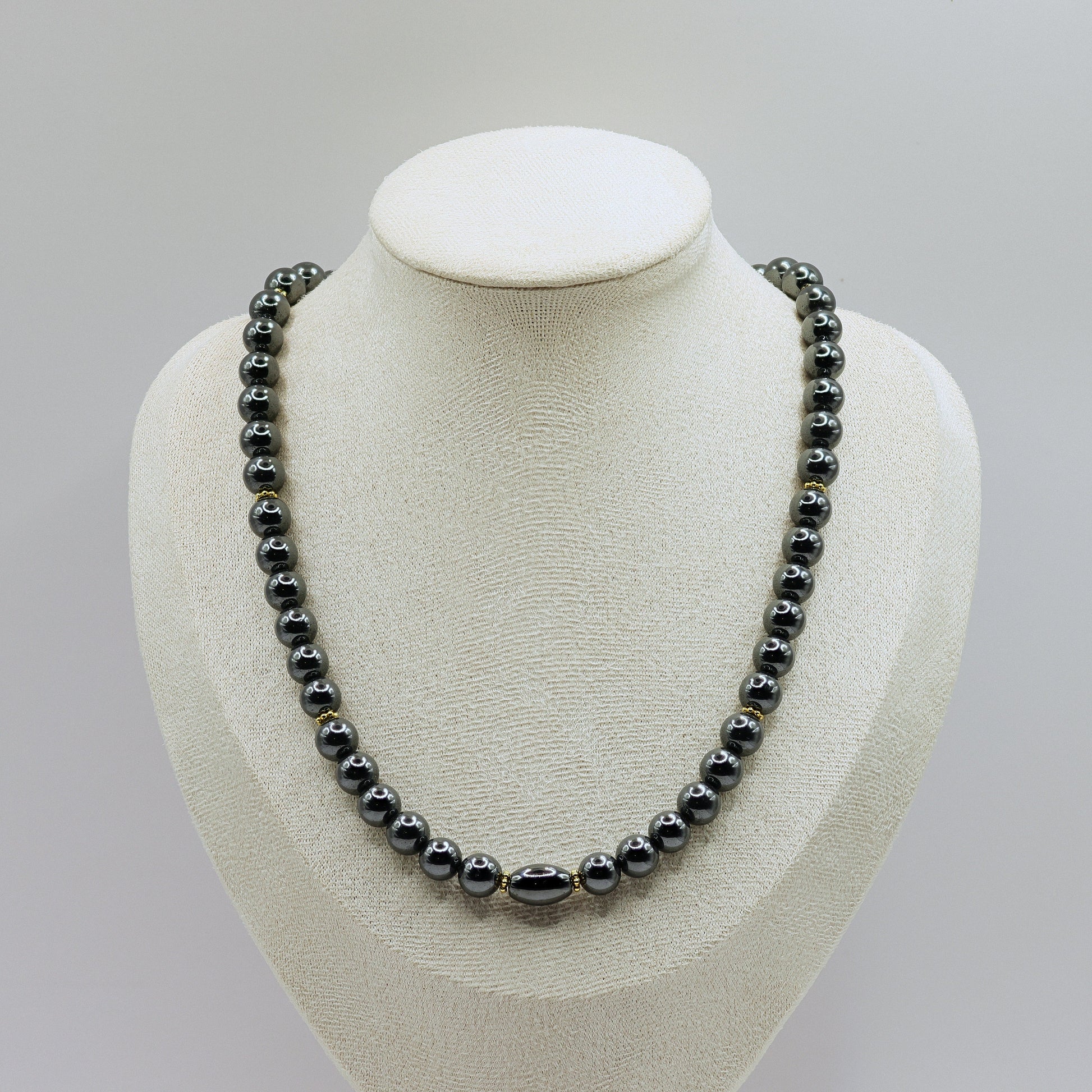 Hämatit-Halskette mit ovaler Olive, 925 Sterling Silber vergoldet, anthrazit