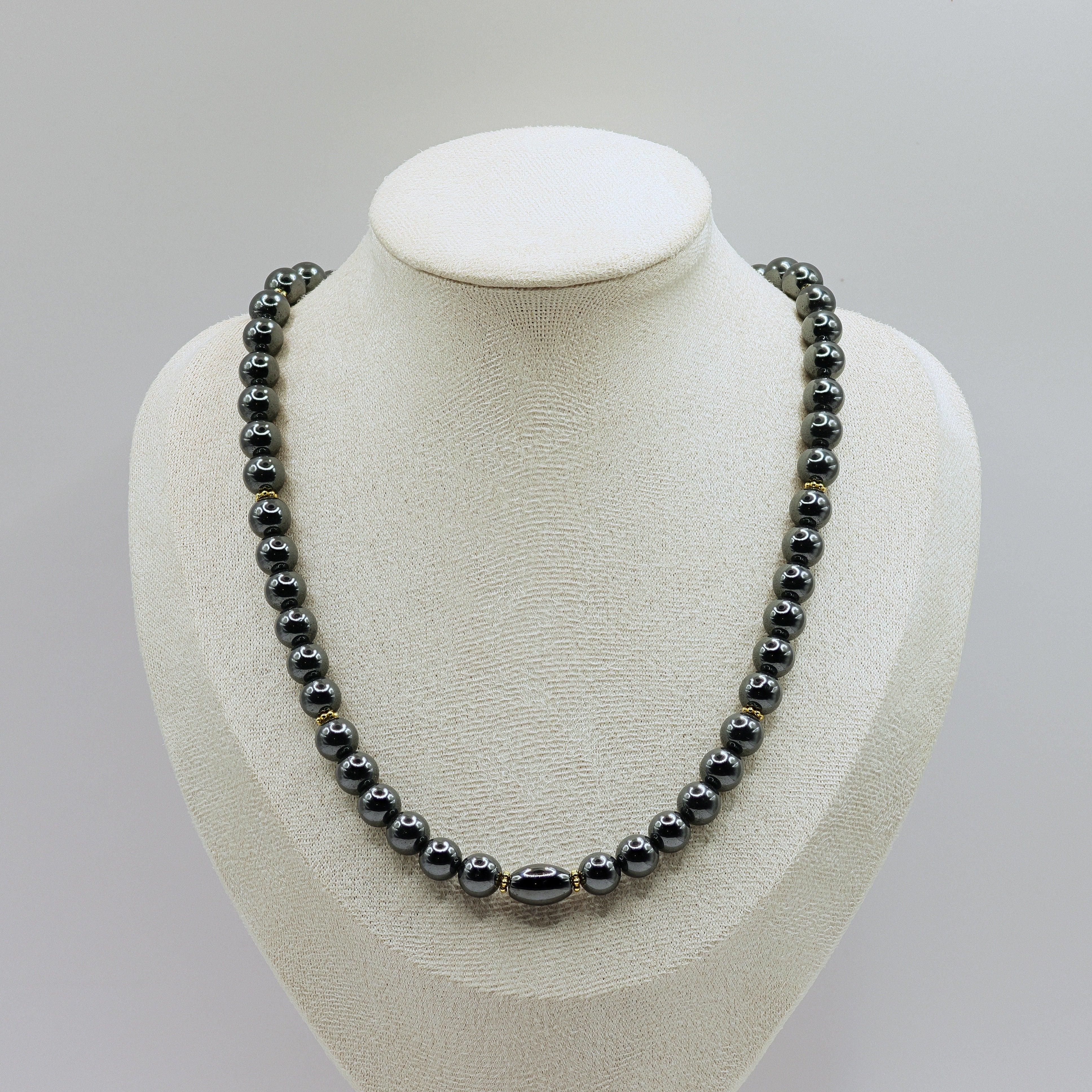 Hämatit-Halskette mit ovaler Olive, 925 Sterling Silber vergoldet, anthrazit