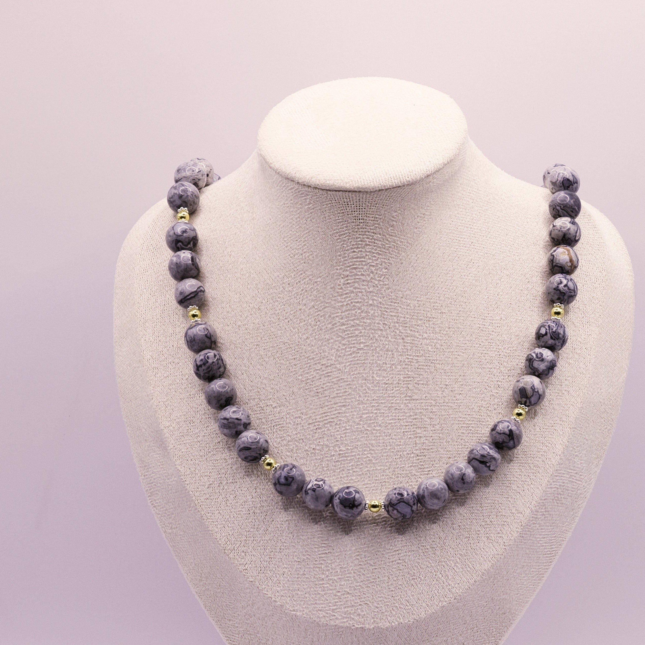 Picasso Jaspis Halskette mit Gold- & Silberakzenten | 925 Sterling Silber vergoldet
