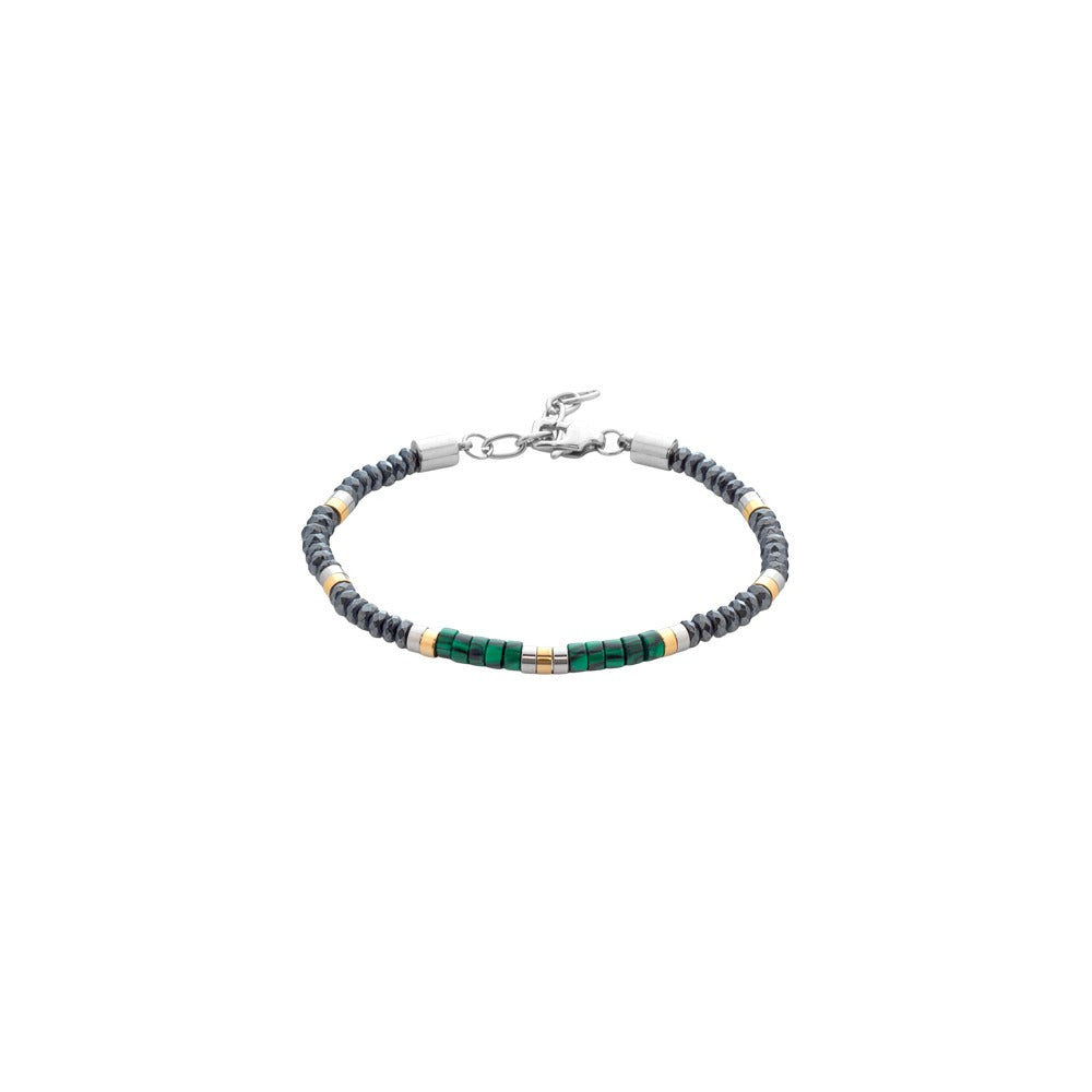 Marcello Pane Armband Hämatit mit grünen Steinen | Edelstahl