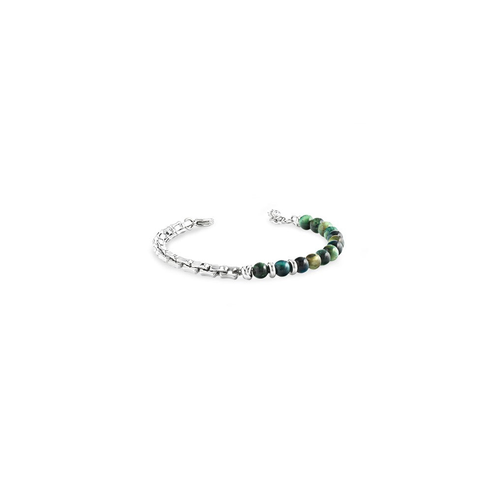 Marcello Pane Armband grüne Steinperlen mit Gliederkette | Edelstahl