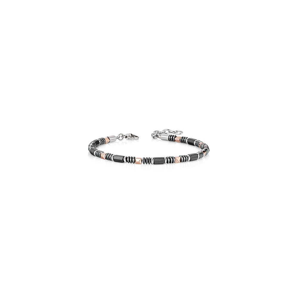 Marcello Pane Armband Hämatit mit Roségold-Akzenten | Edelstahl